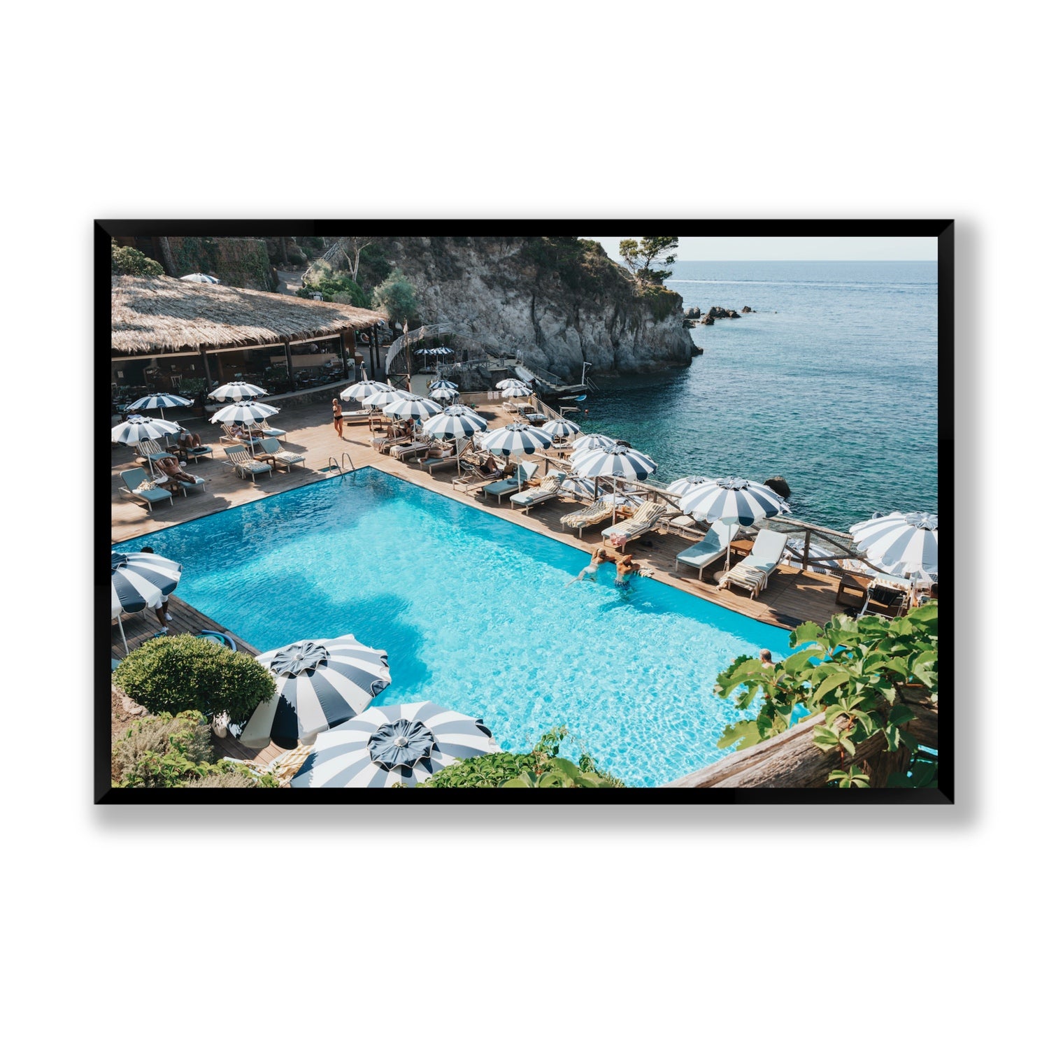 Oceanview Ischia Italian coastal wall art Statement full-bleed fine art print in black frame