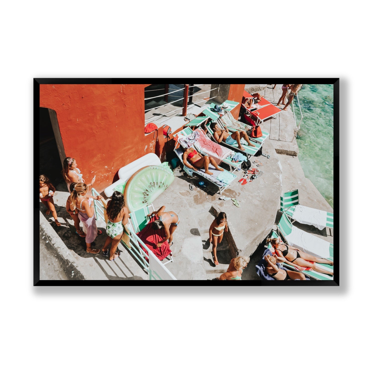 Italianita Capri beach Mediterranean wall art Statement full-bleed fine art print in black frame