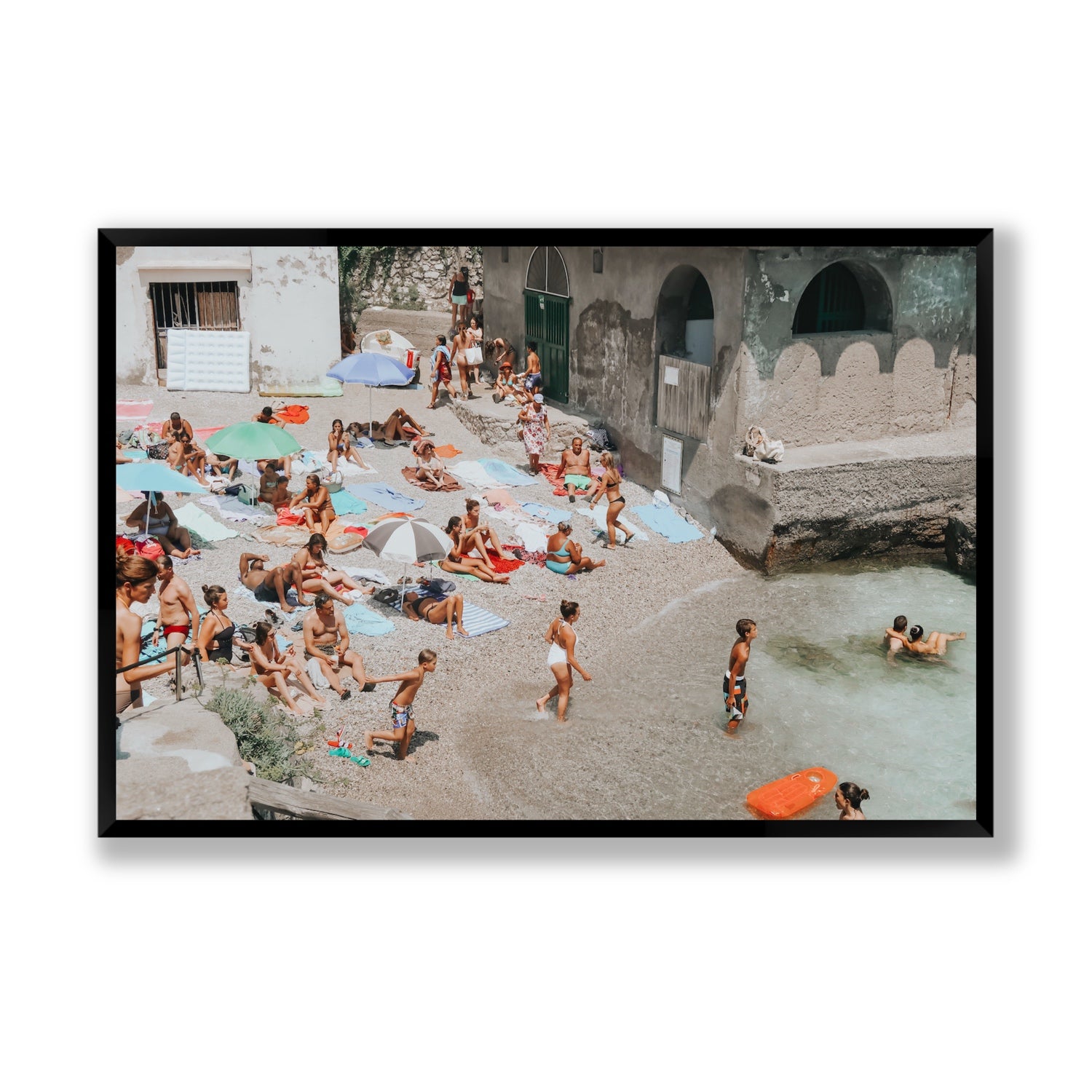Heatwave Capri beach coastal wall art Statement full-bleed fine art print in black frame