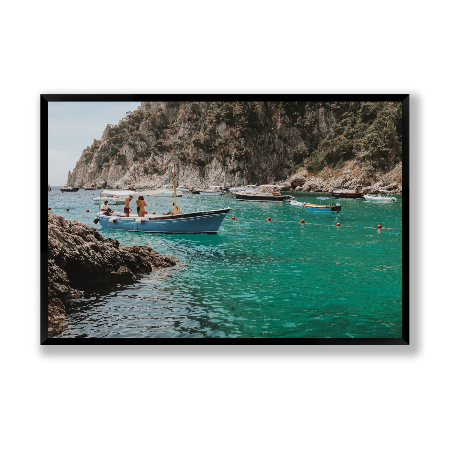 Cozy Cove Capri coastal Mediterranean wall art Statement full-bleed fine art print in black frame