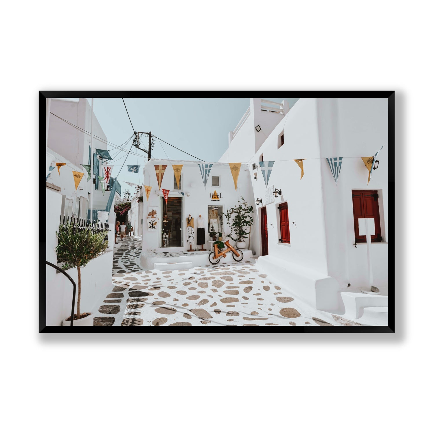 Cruising The Streets Mykonos Greek island wall art Statement full-bleed fine art print in black frame