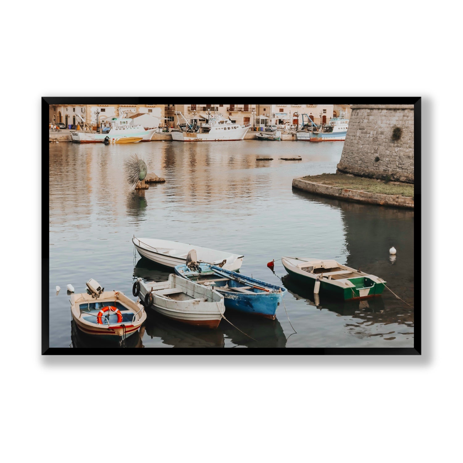 Cinque Barche Puglia Gallipoli Italian art print Statement full-bleed fine art print in black frame
