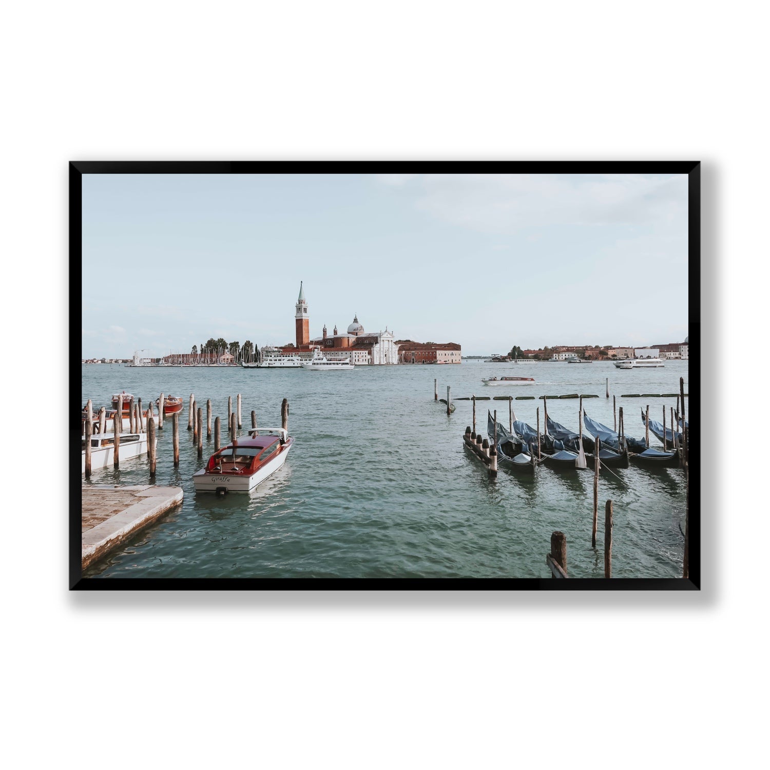 Venetian Waterscape Venice Italian art print Statement full-bleed fine art print in black frame