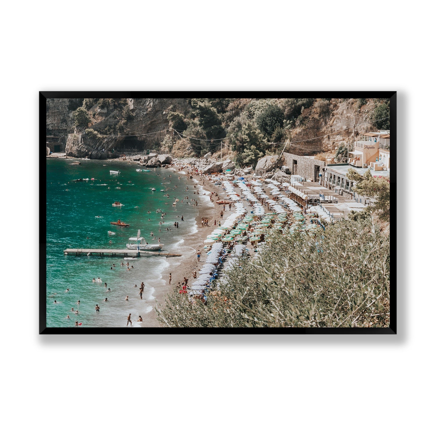 Fornillo Beach fine art print, Positano, Italy, Statement, Black Frame · Full Bleed, Fine Art Print