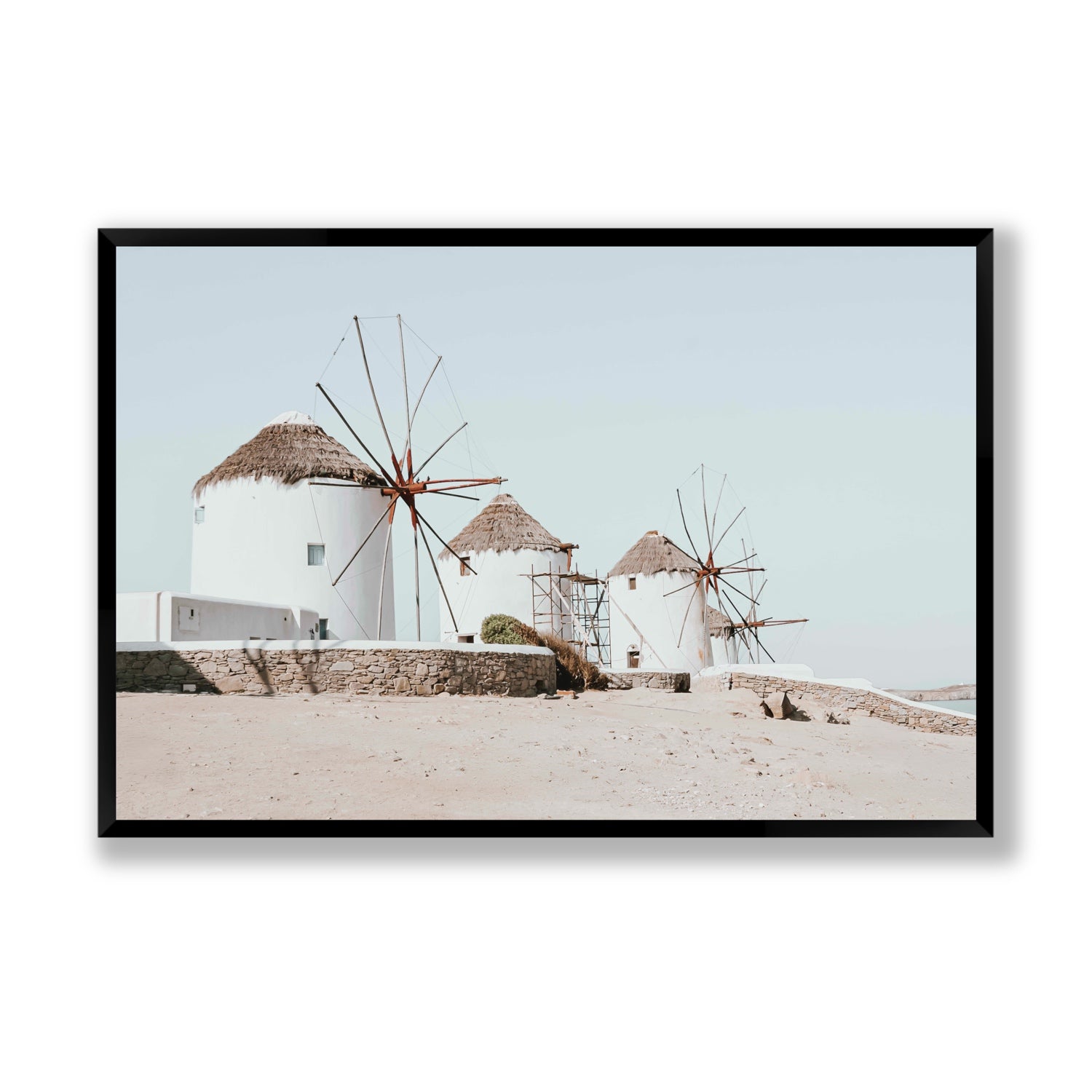 Rustic Icons Mykonos Greek island wall art Statement full-bleed fine art print in black frame