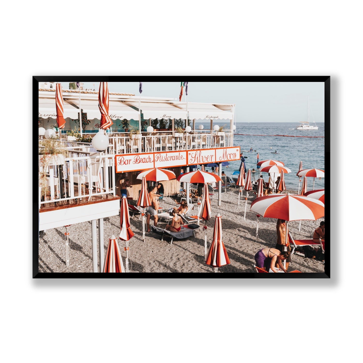 Silver Moon Amalfi Mediterranean wall art Statement full-bleed fine art print in black frame