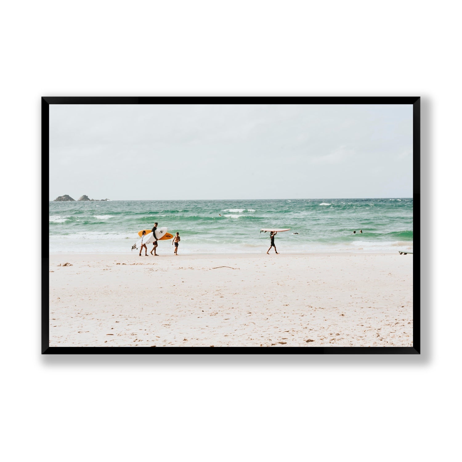 La Famiglia Byron Bay Family Surf coastal wall art Statement full-bleed fine art print in black frame