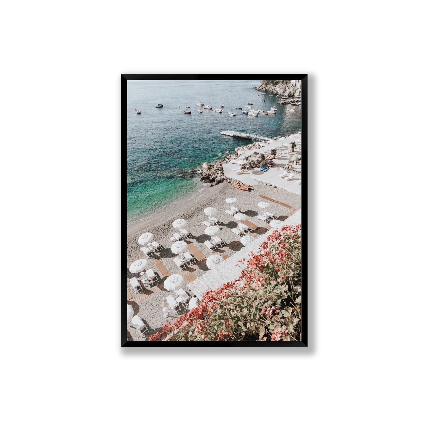 Tranquil Oasis Amalfi coastal wall art Extra Large full-bleed fine art print in black frame