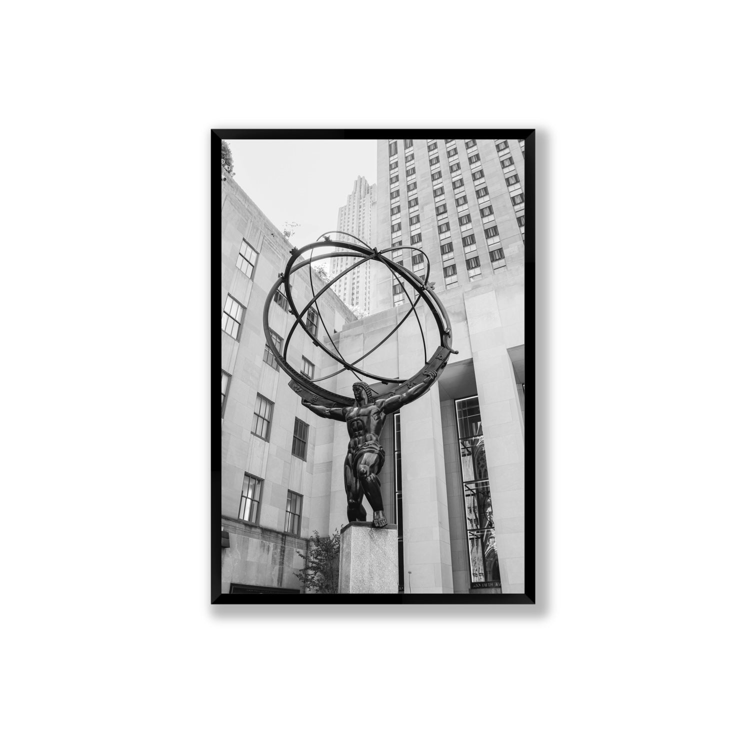 Atlas Ascends New York NYC Black & White wall art Extra Large full-bleed fine art print in black frame
