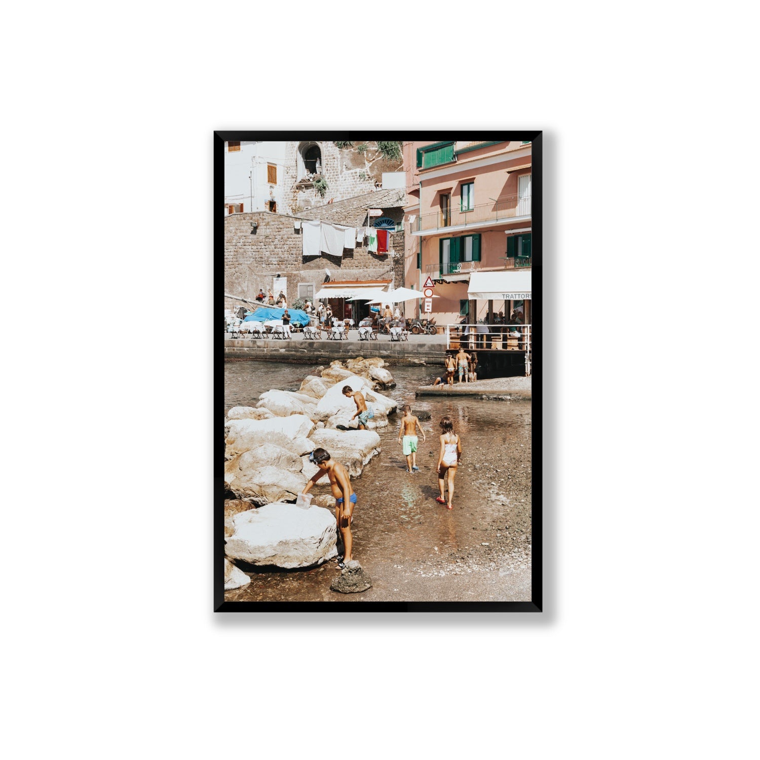 The Beachcombers Sorrento beach coastal wall art Extra Large full-bleed fine art print in black frame