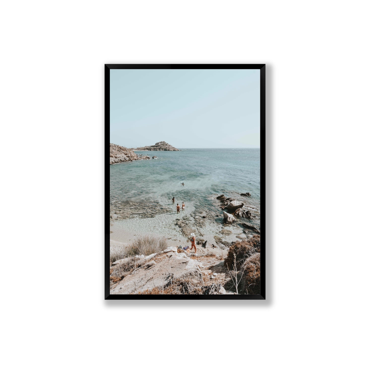 Explorers Mykonos Greek island wall art Extra Large full-bleed fine art print in black frame