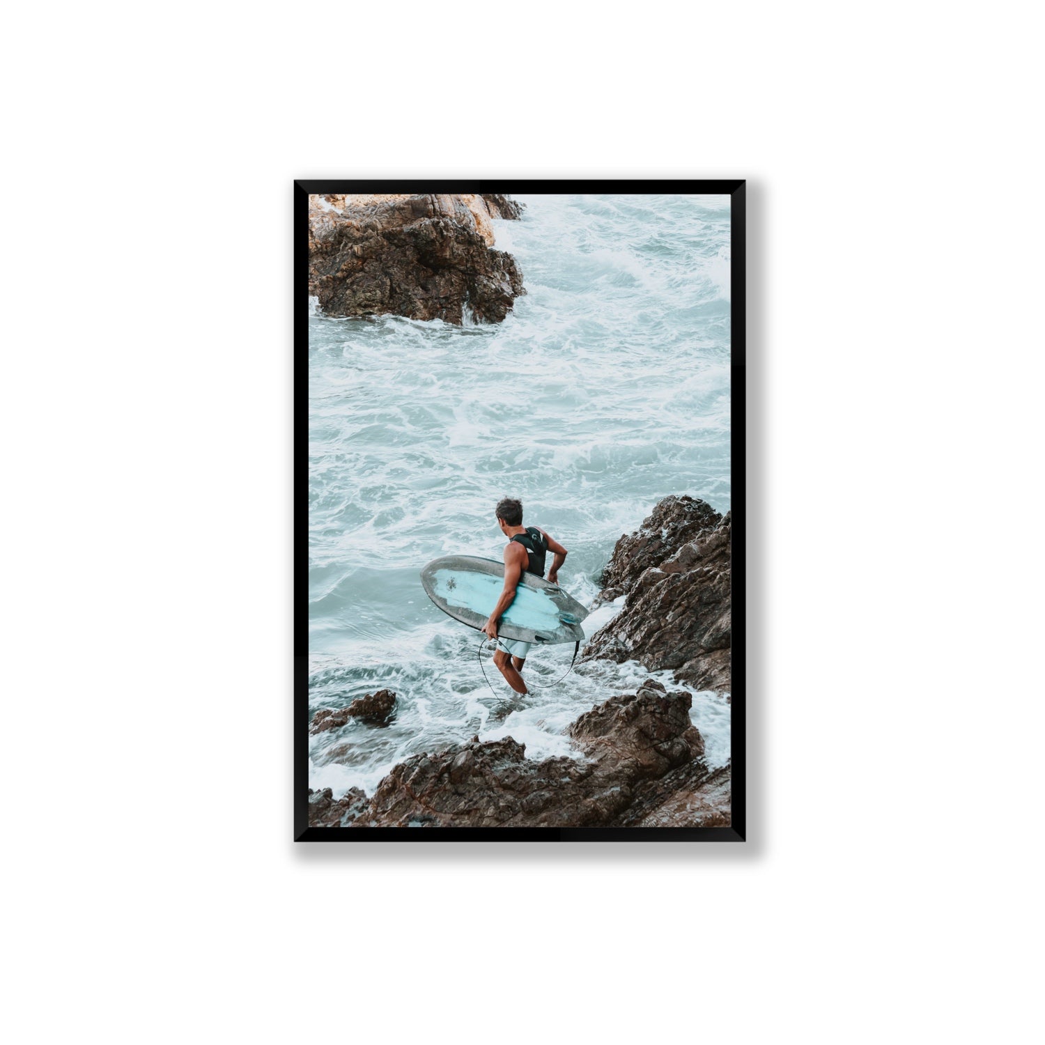 Into The Soup Byron Bay Surf coastal wall art Extra Large full-bleed fine art print in black frame