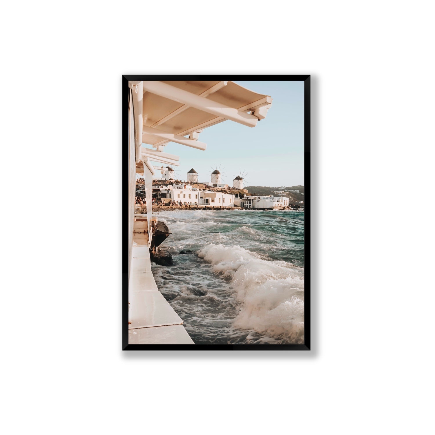 Windmills Mykonos Greek island wall art Extra Large full-bleed fine art print in black frame