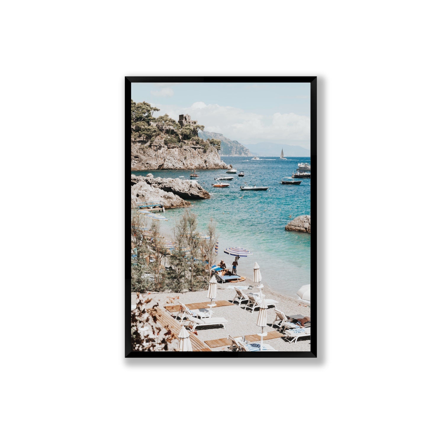 Sizzling Summer Days Amalfi coastal wall art Extra Large full-bleed fine art print in black frame