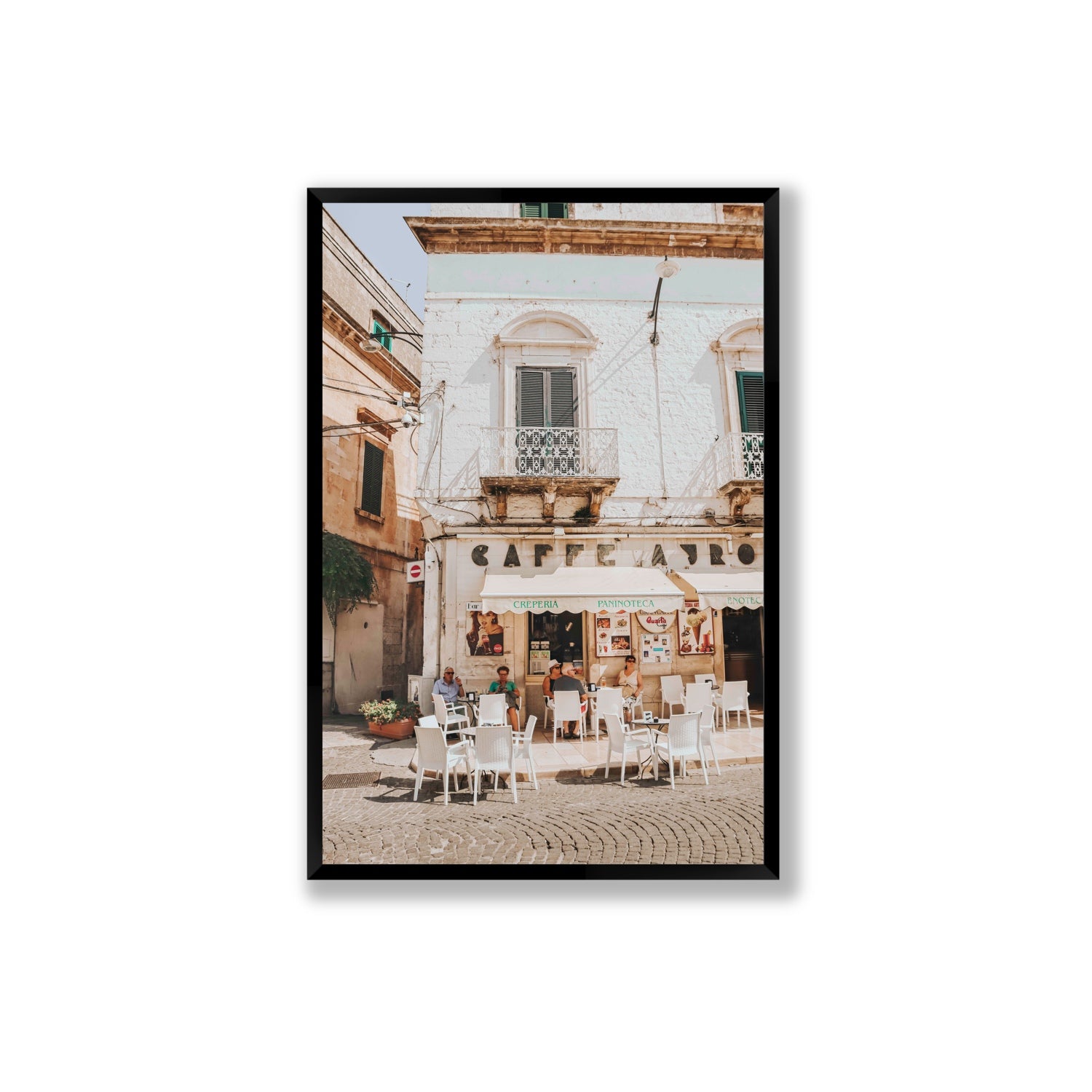 Cafe Ostuni Puglia Café Ostuni Italian wall art Extra Large full-bleed fine art print in black frame