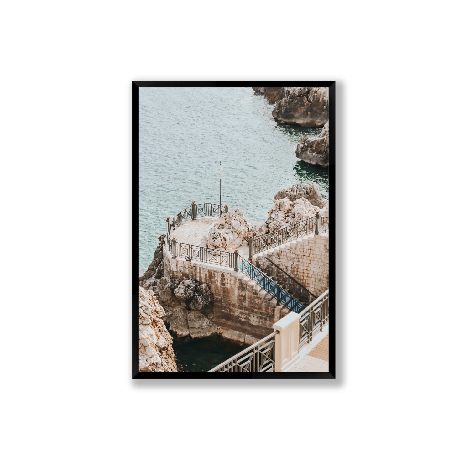 Tidal Staircase Puglia coastal Italian wall art Extra Large full-bleed fine art print in black frame