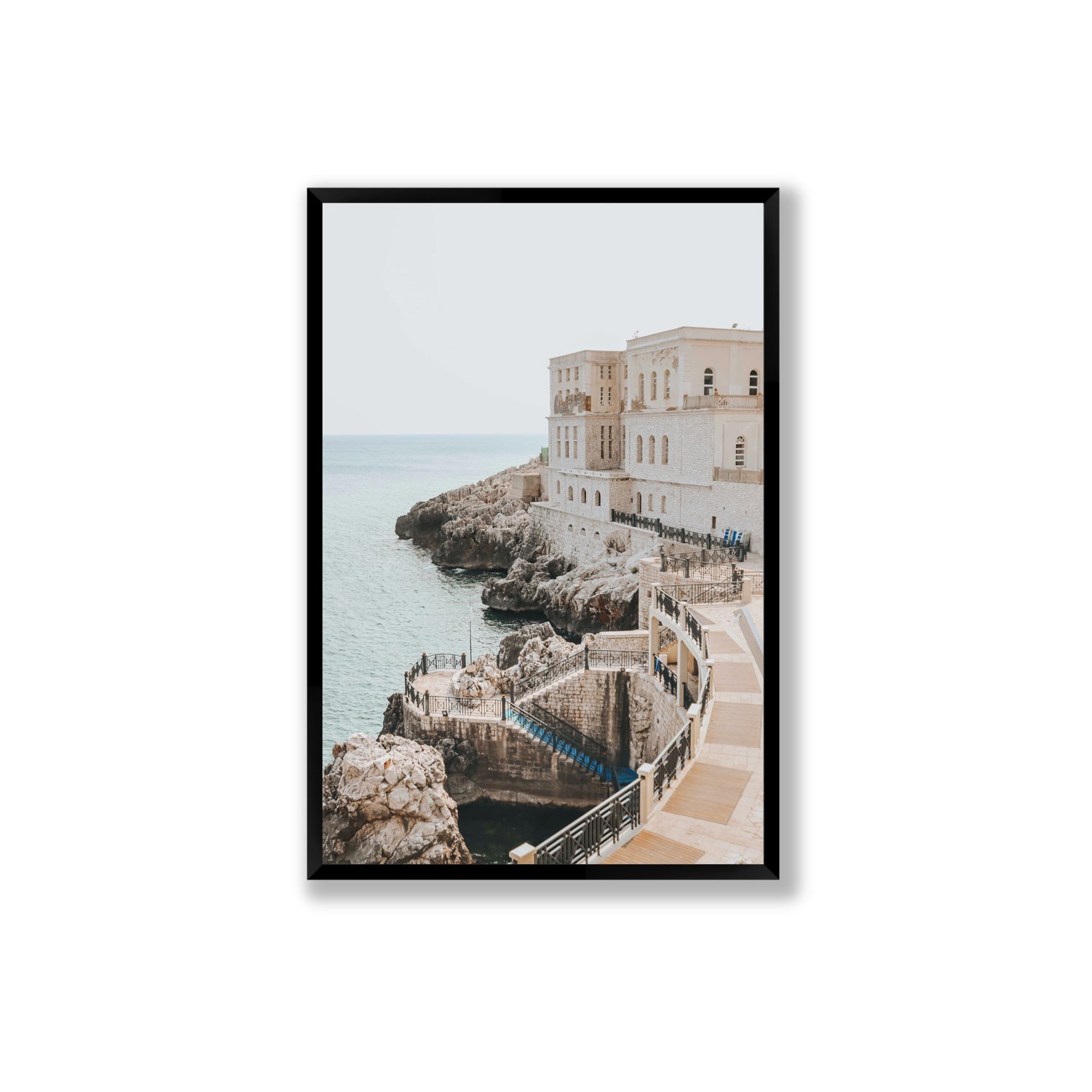 Santa Cesarea Puglia Italian coastal wall art Extra Large full-bleed fine art print in black frame