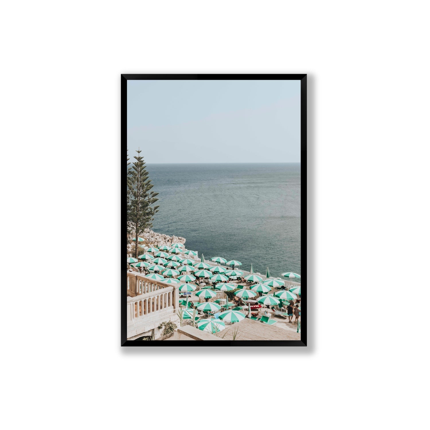 Sun-drenched Stripes Puglia beach coastal wall art Extra Large full-bleed fine art print in black frame