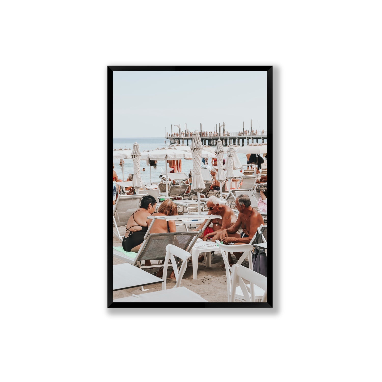 Salted Shuffle fine art print, Alassio, Italy, people and locals artwork, Extra Large, Black Frame · Full Bleed, Fine Art Print