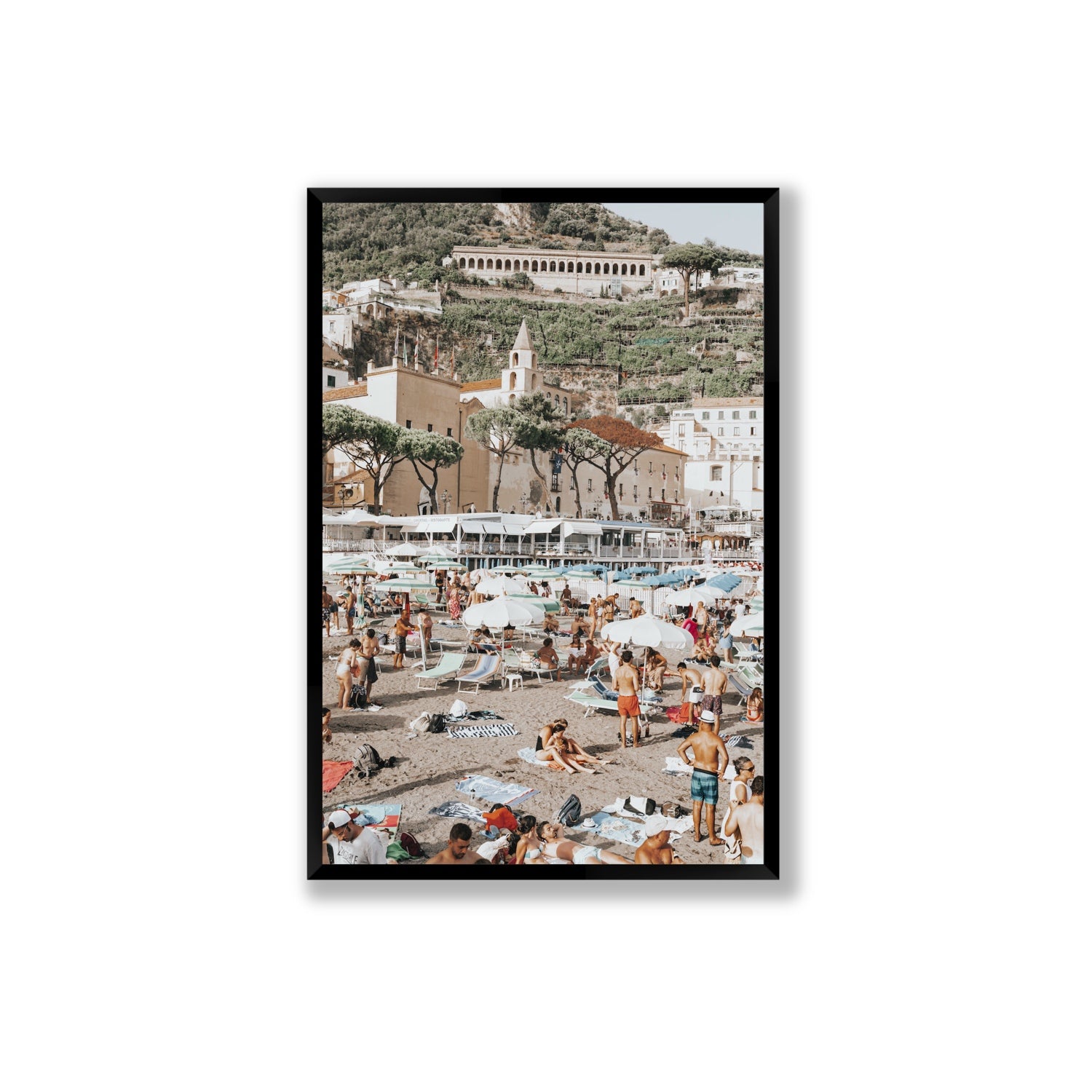 Festa In Spiaggia Amalfi coastal wall art Extra Large full-bleed fine art print in black frame