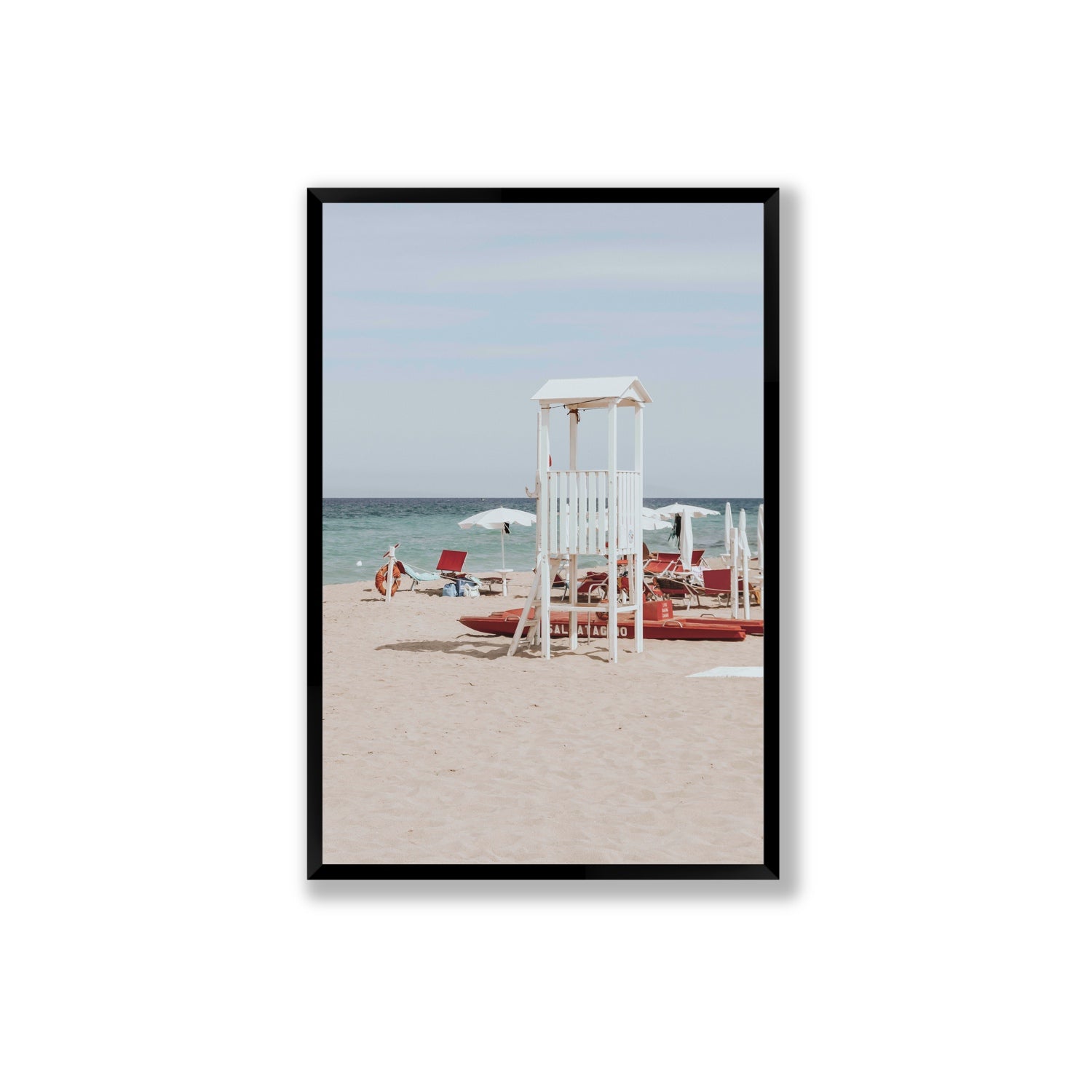Barefoot Bliss Puglia beach Italian coastal decor wall art Extra Large full-bleed fine art print in black frame