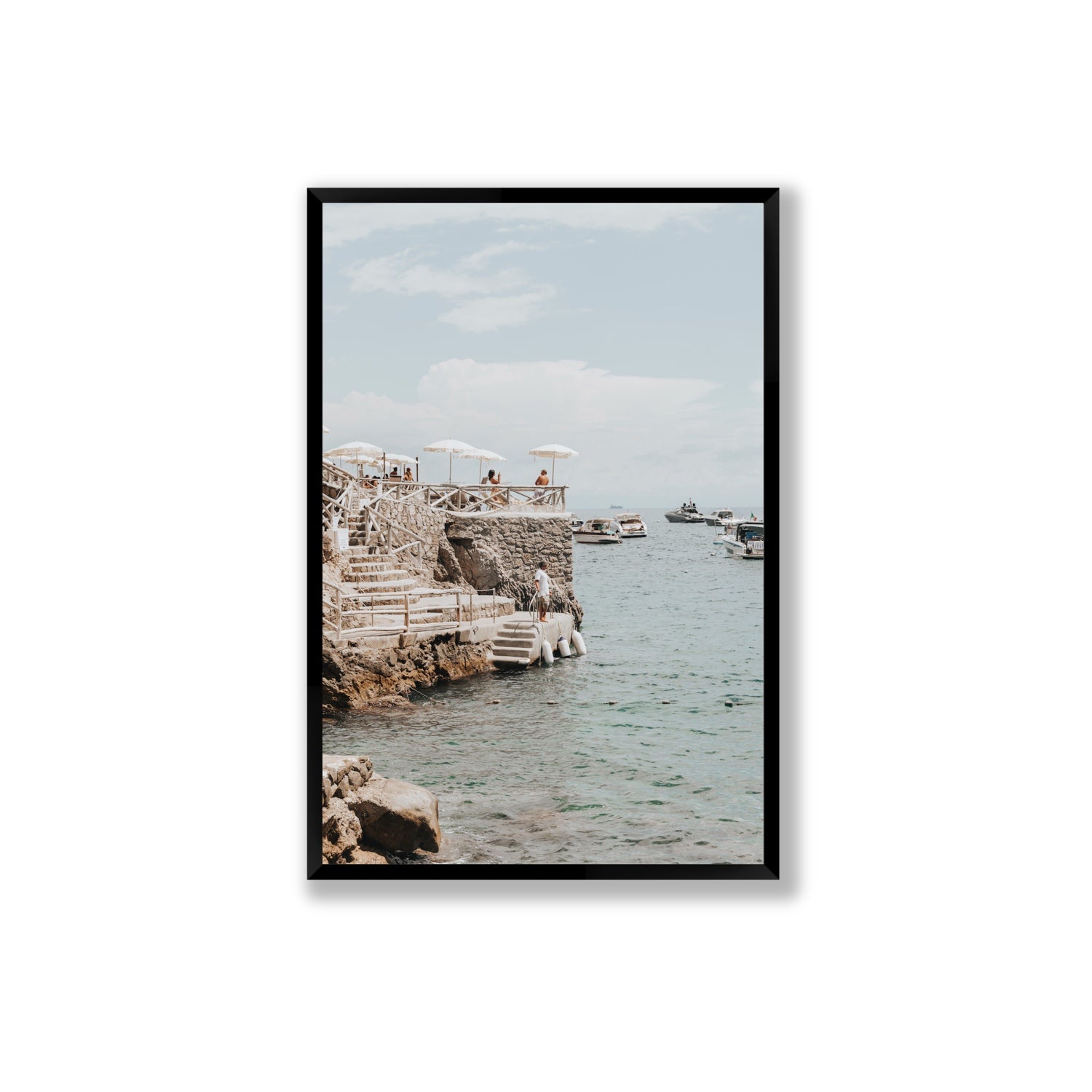 Pier Patrol fine art print, Nerano, Italy, Extra Large, Black Frame · Full Bleed, Fine Art Print
