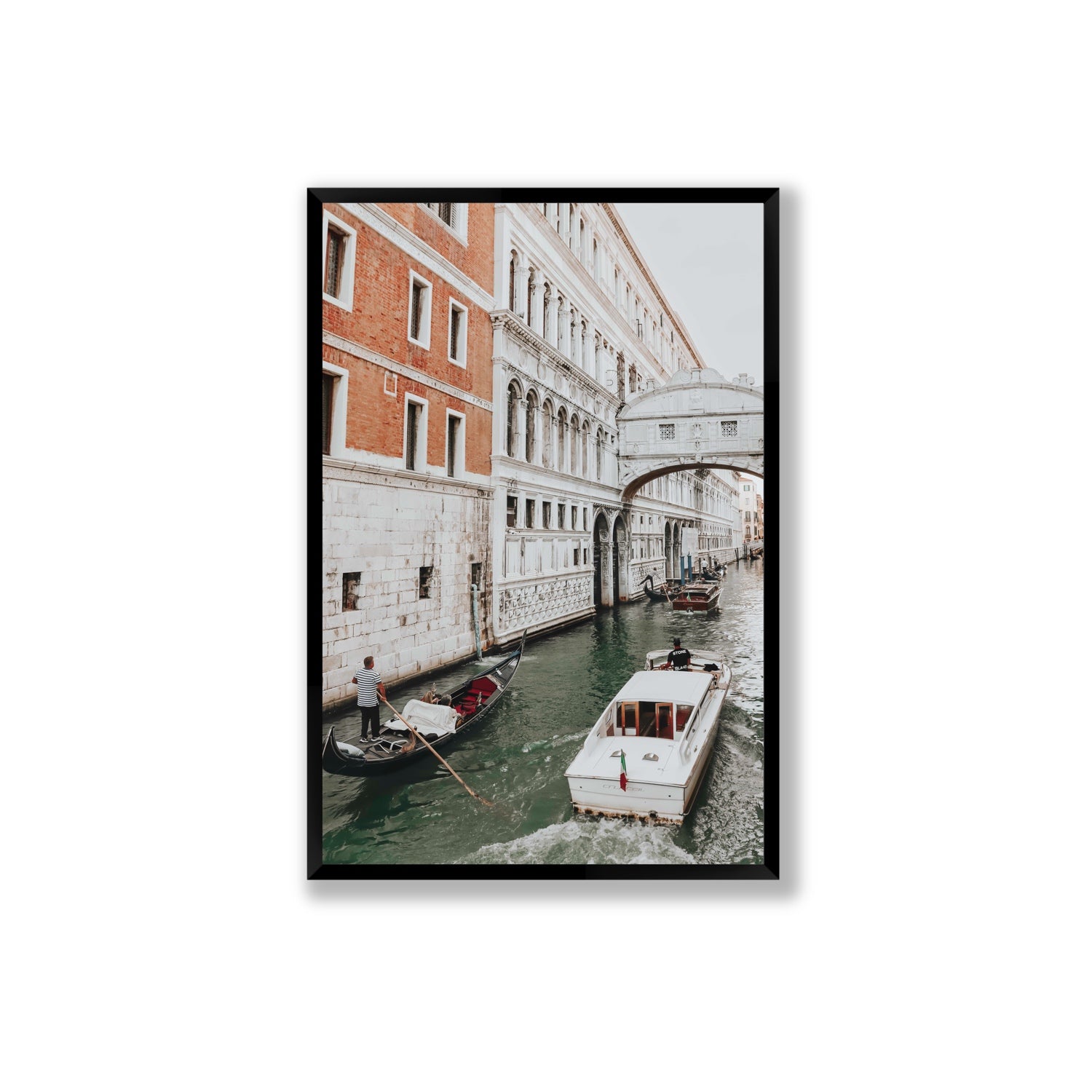 Under the Bridge Venice Gondola Italian wall art Extra Large full-bleed fine art print in black frame
