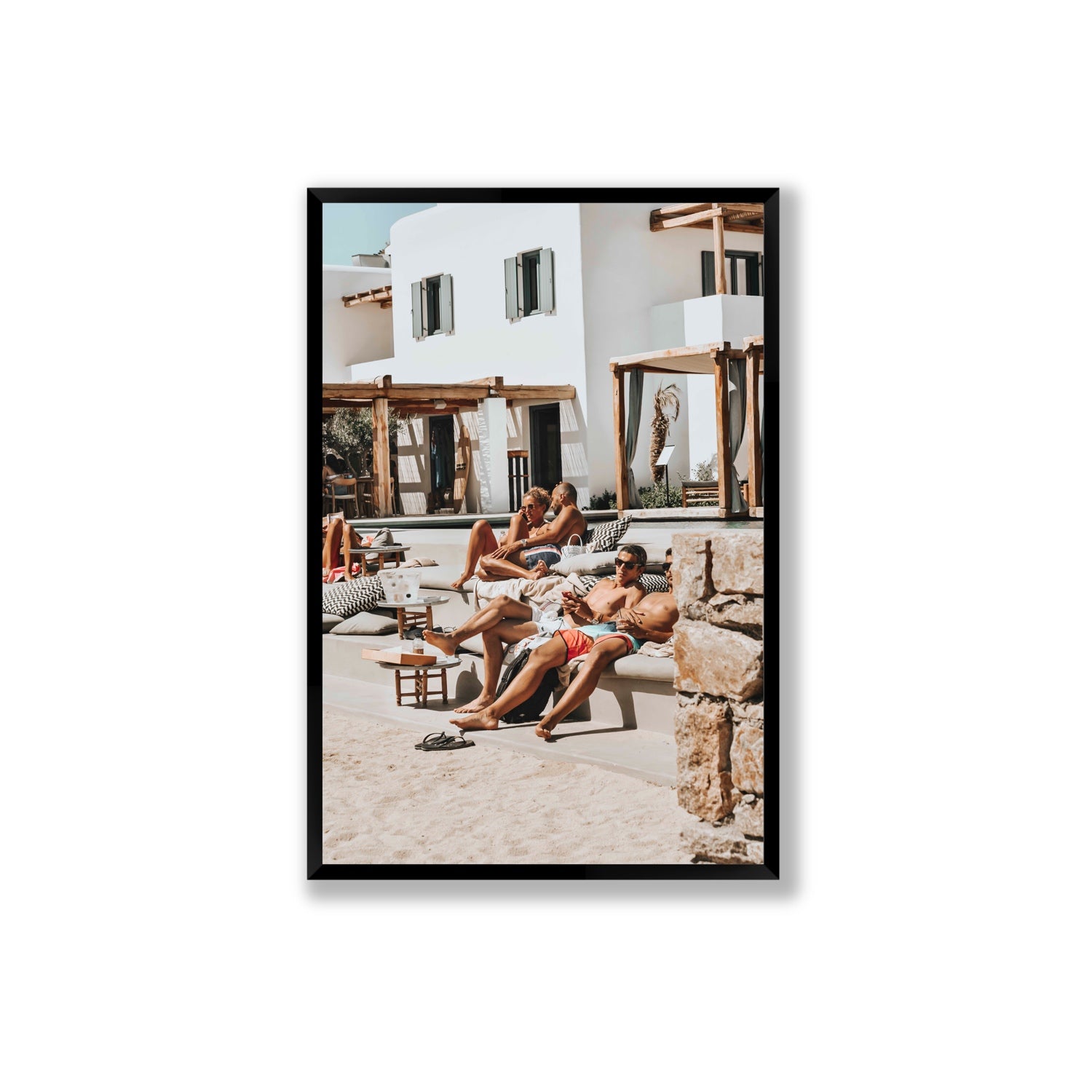 Style That Sizzles Mykonos Greek island wall art Extra Large full-bleed fine art print in black frame