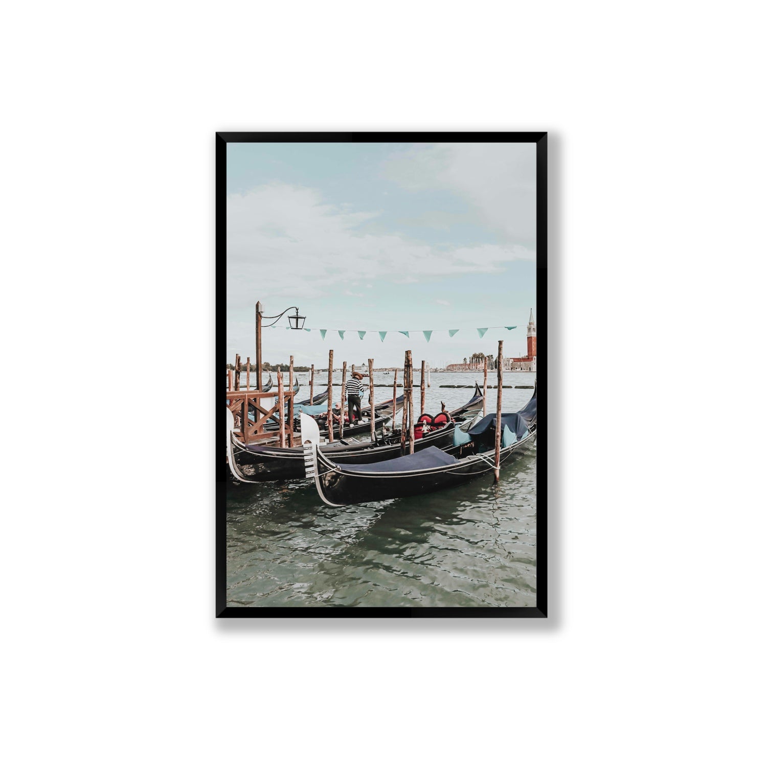 The Gondolier Venice Gondola Italian wall art Extra Large full-bleed fine art print in black frame