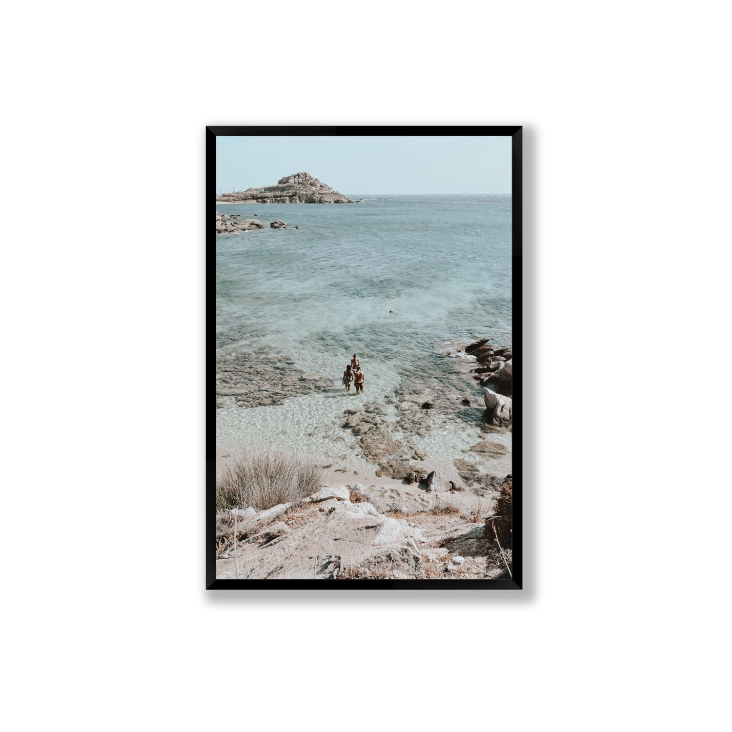 Island Life Mykonos coastal Greek island wall art Extra Large full-bleed fine art print in black frame