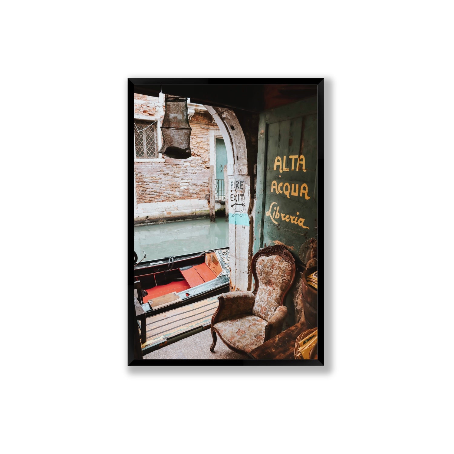 Alta Acqua Venice Bookstore wall art Extra Large full-bleed fine art print in black frame