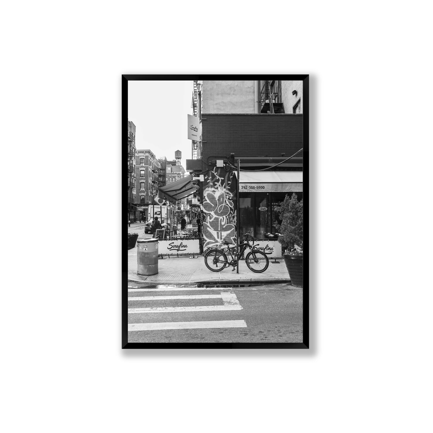 Cafe Canvas New York NYC Black & White wall art Extra Large fine art canvas in black frame view 2