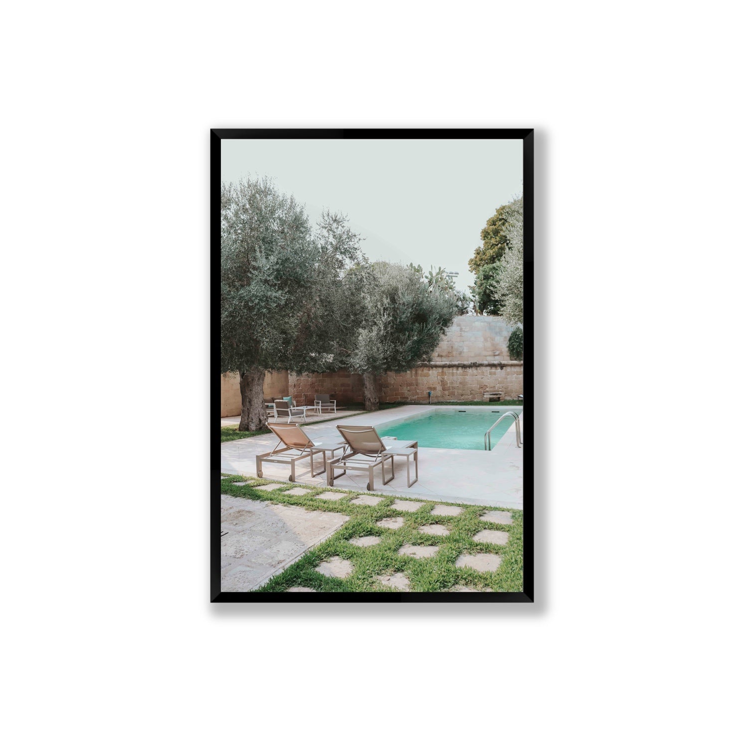 Olive Oasis Puglia Mediterranean wall art Extra Large full-bleed fine art print in black frame