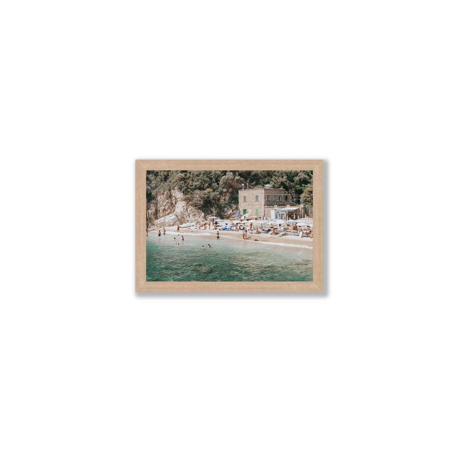 Secluded Sanctuary Nerano Italian Mediterranean decor wall art Small full-bleed fine art print in natural oak frame