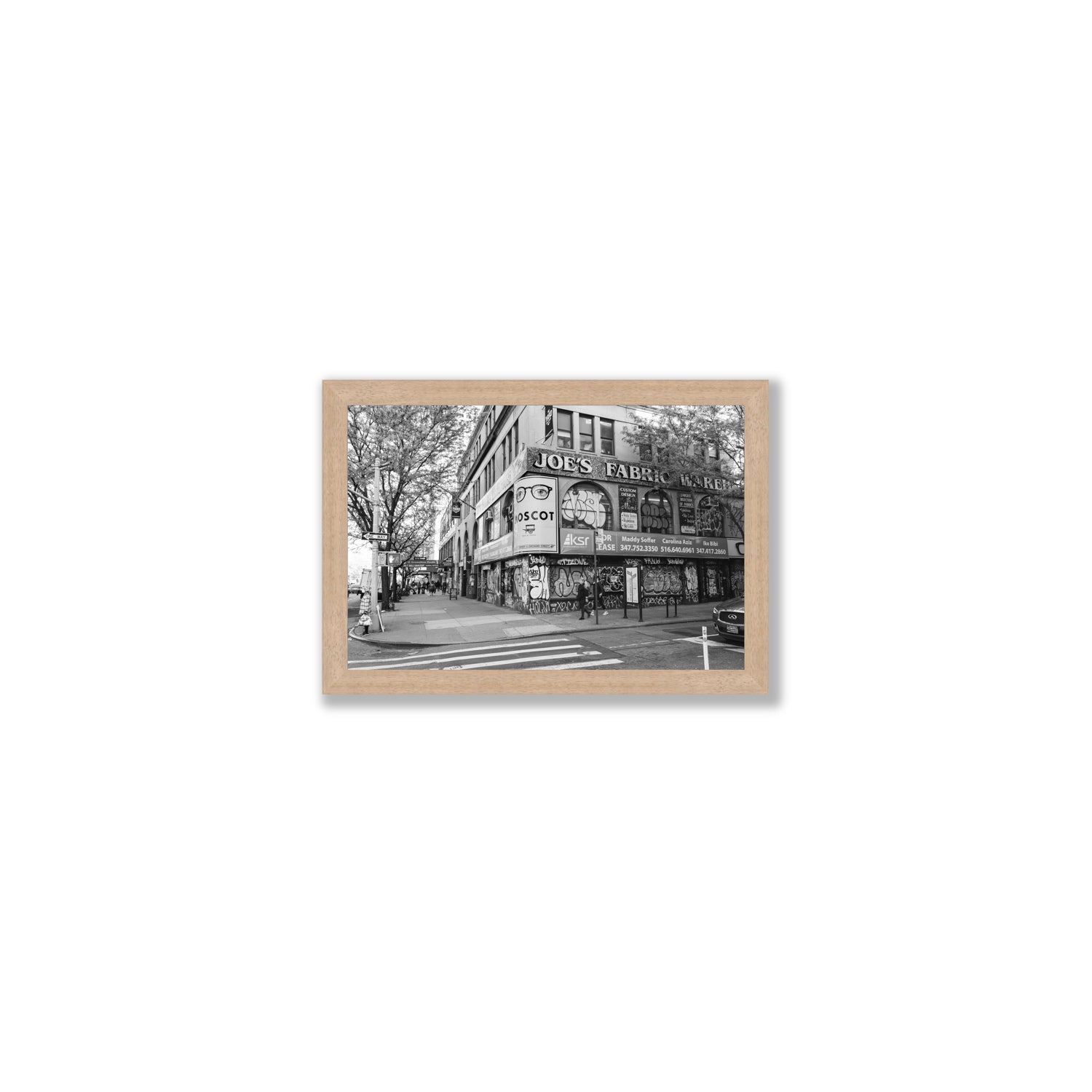 Wall Poetry New York NYC Black & White wall art Small full-bleed fine art print in natural oak frame
