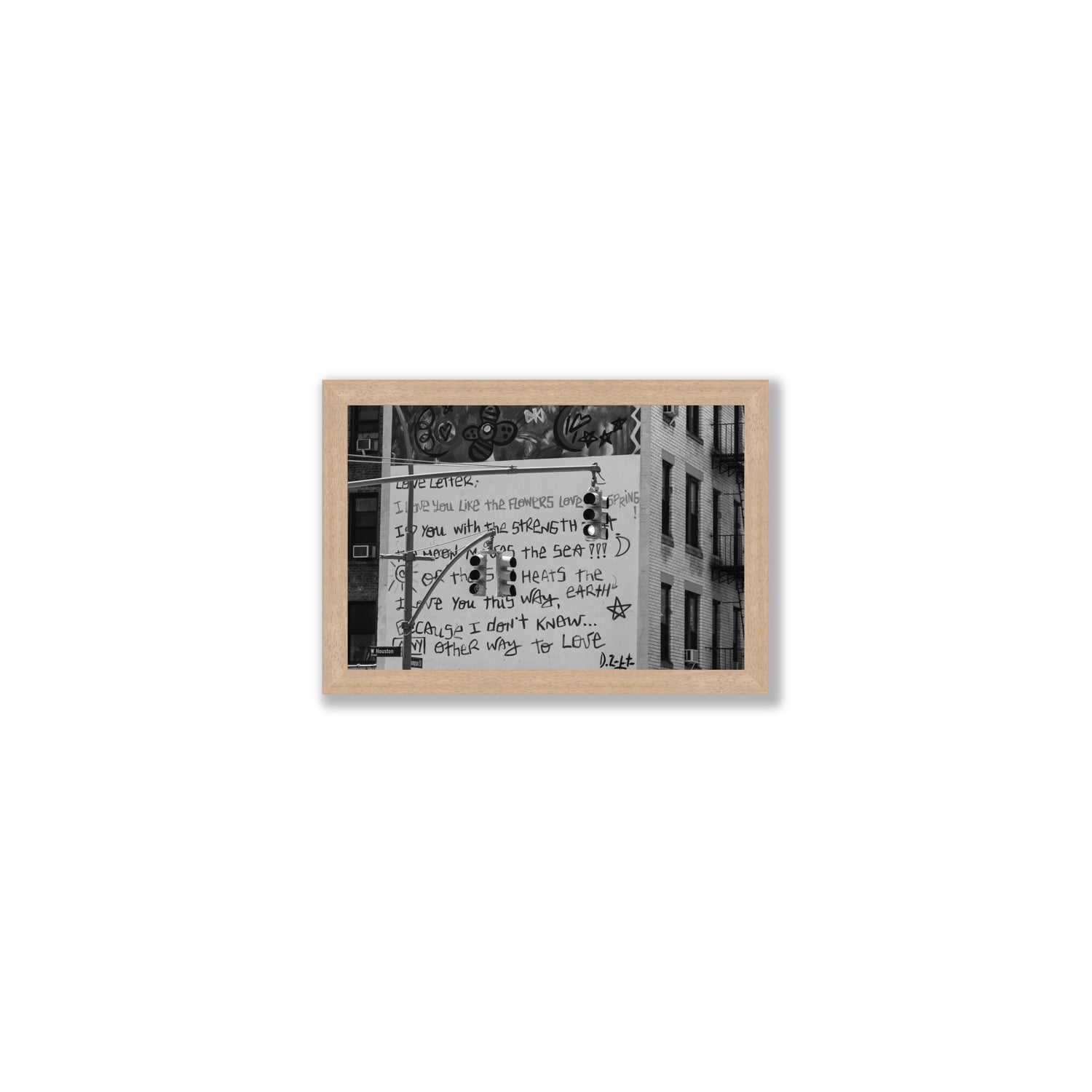 Love Letter New York NYC Black & White wall art Small full-bleed fine art print in natural oak frame