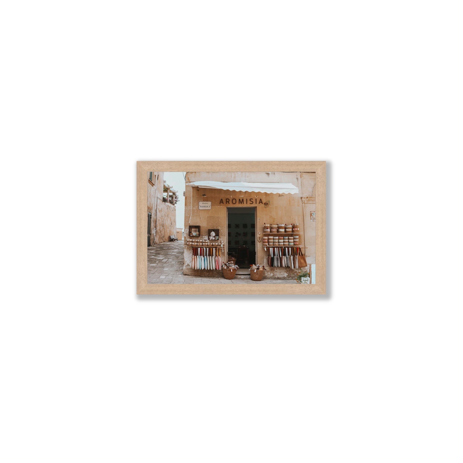 Aromisia Puglia Otranto Italian wall art Small full-bleed fine art print in natural oak frame