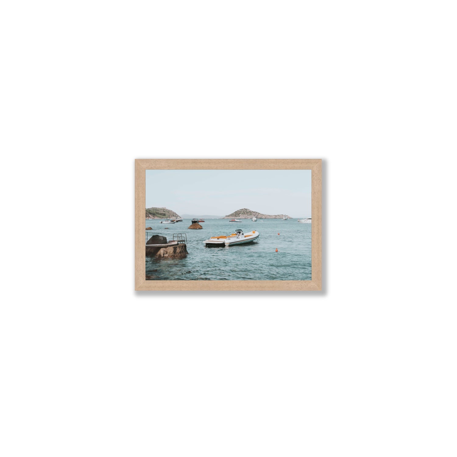 The Azure Sea Tuscany coastal Italian wall art Small full-bleed fine art print in natural oak frame