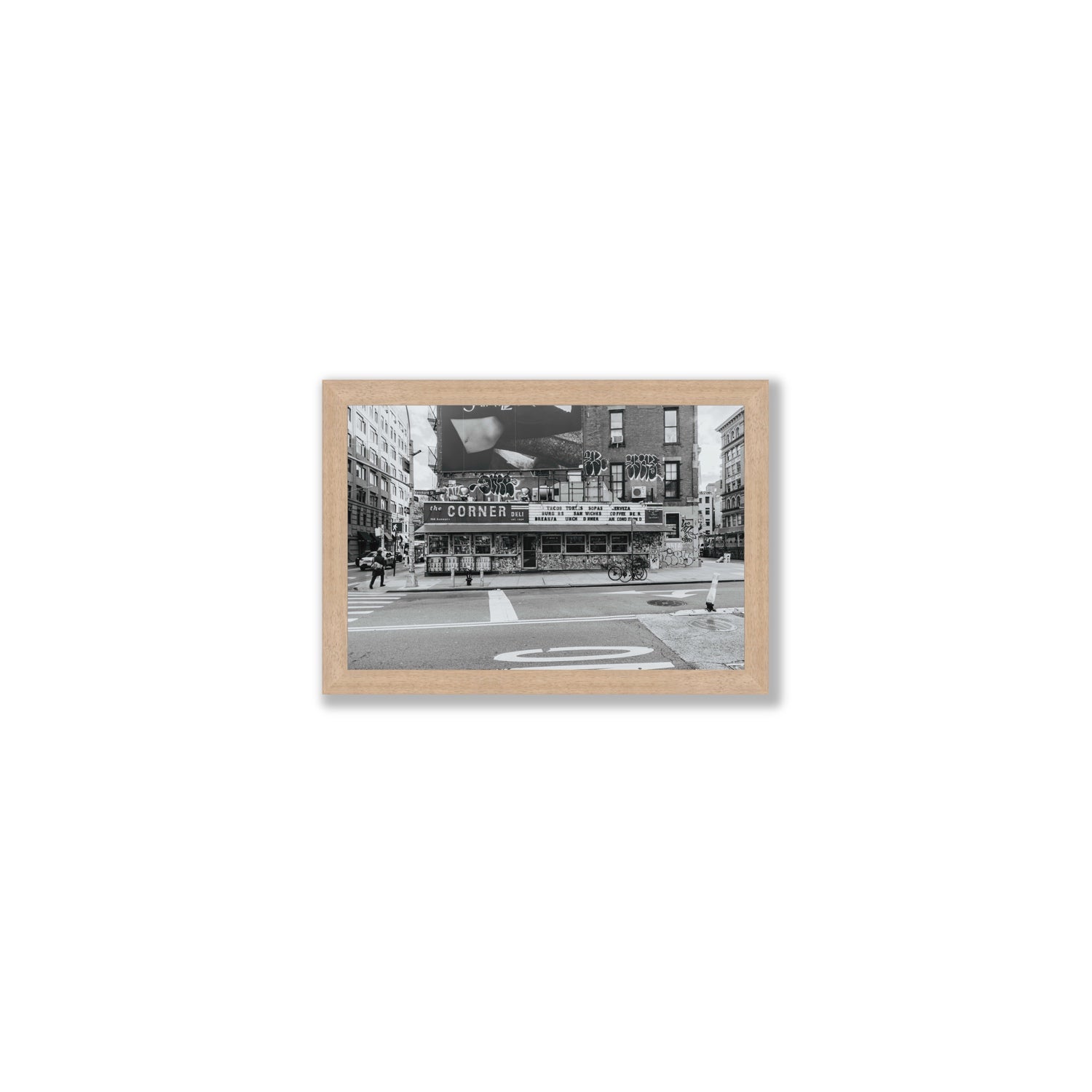 Kenmare Street New York NYC Black & White wall art Small full-bleed fine art print in natural oak frame