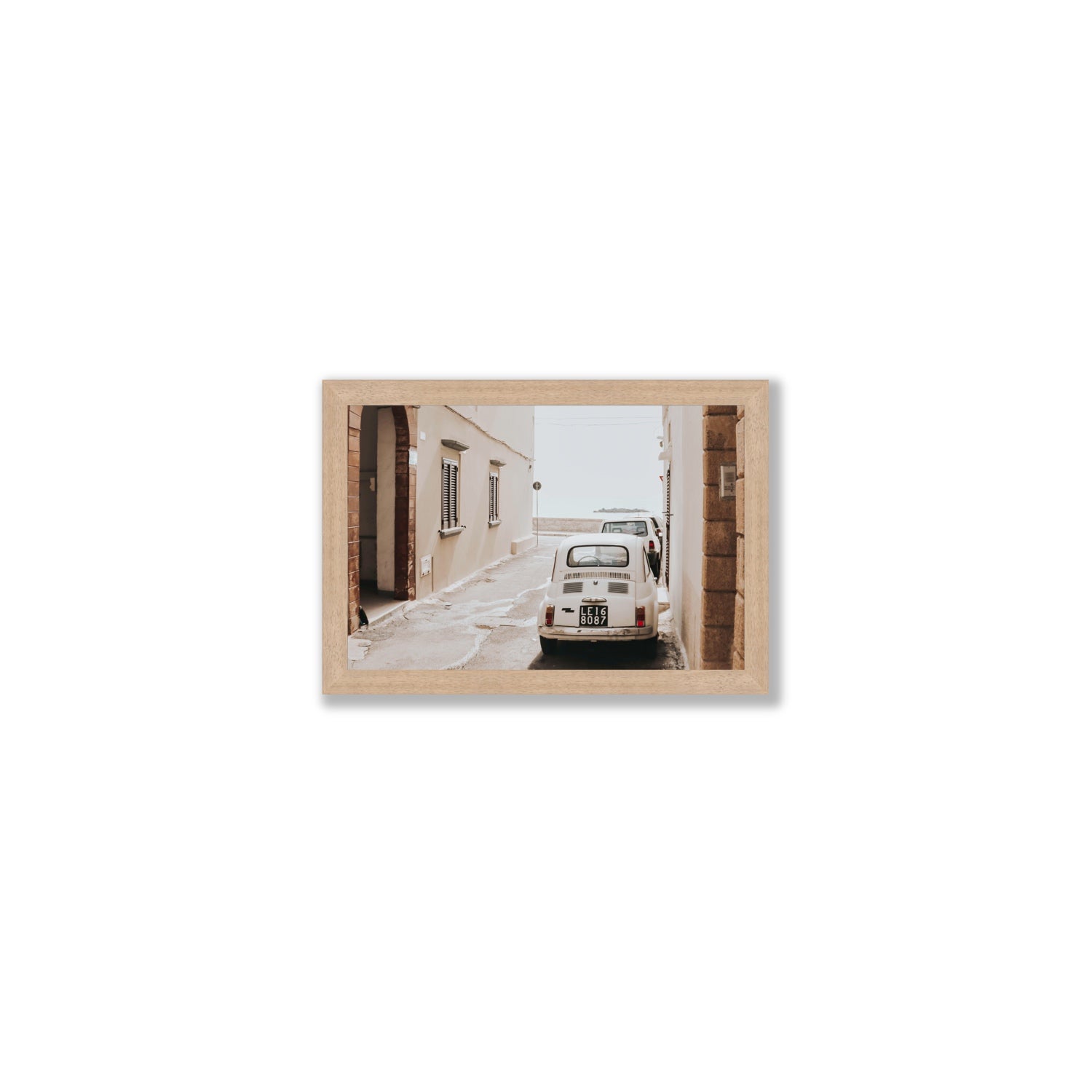 Bambini Lane Puglia Italian wall art Small full-bleed fine art print in natural oak frame