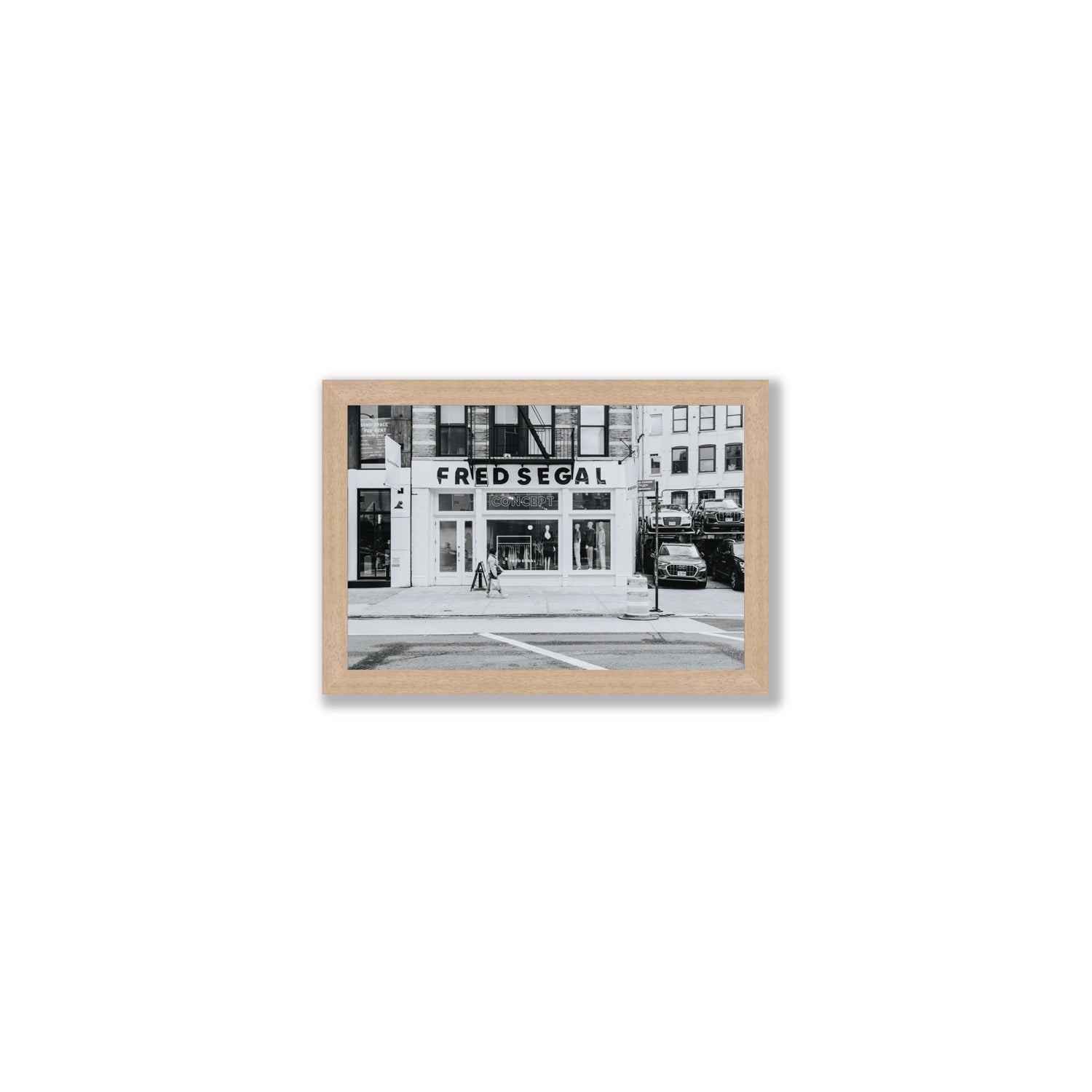Noir York New York NYC Black & White wall art Small full-bleed fine art print in natural oak frame