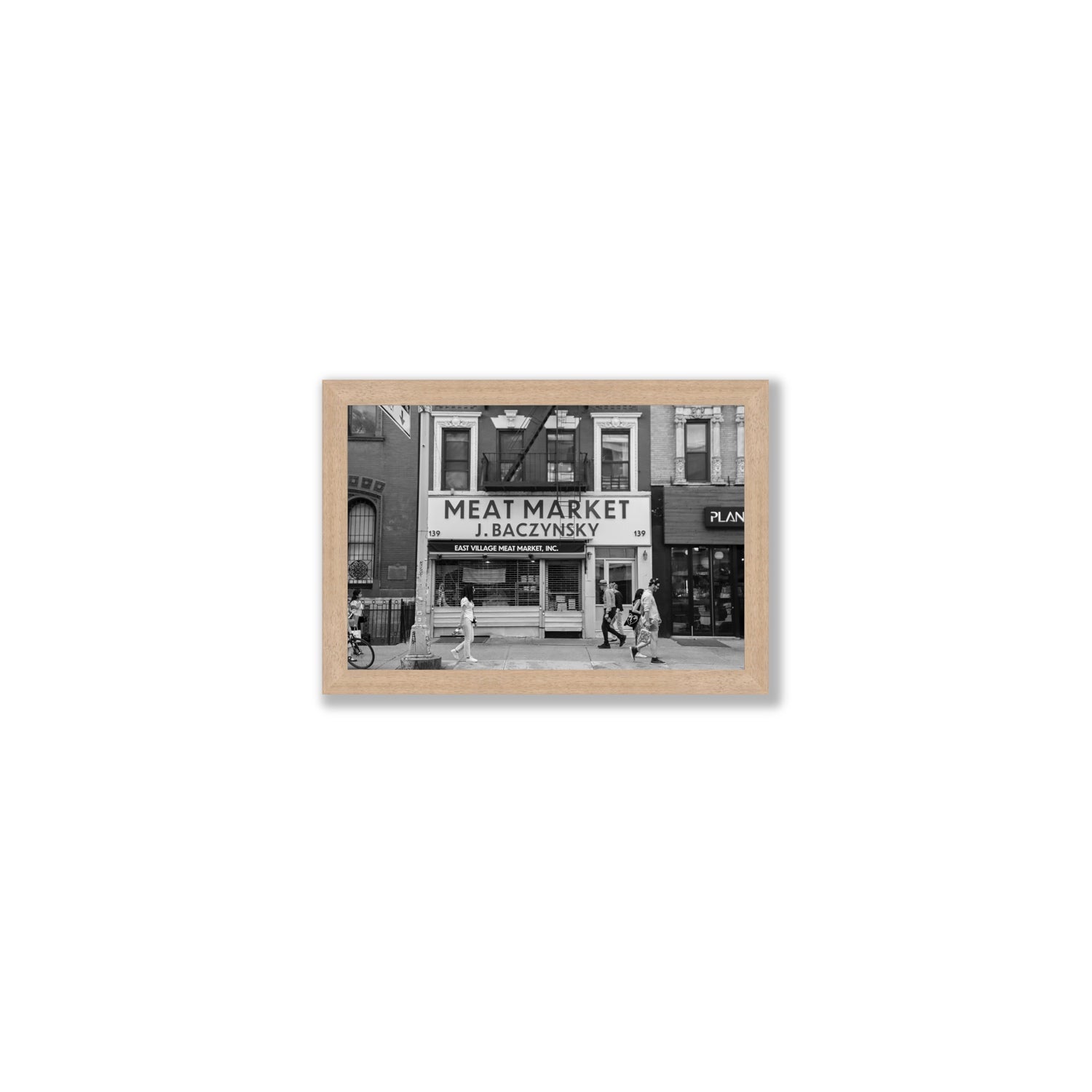Meat District New York NYC Black & White wall art Small full-bleed fine art print in natural oak frame
