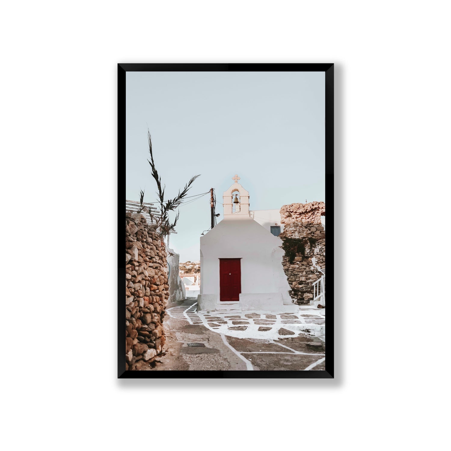 Little Chapel Mykonos Greek island wall art Giant full-bleed fine art print in black frame