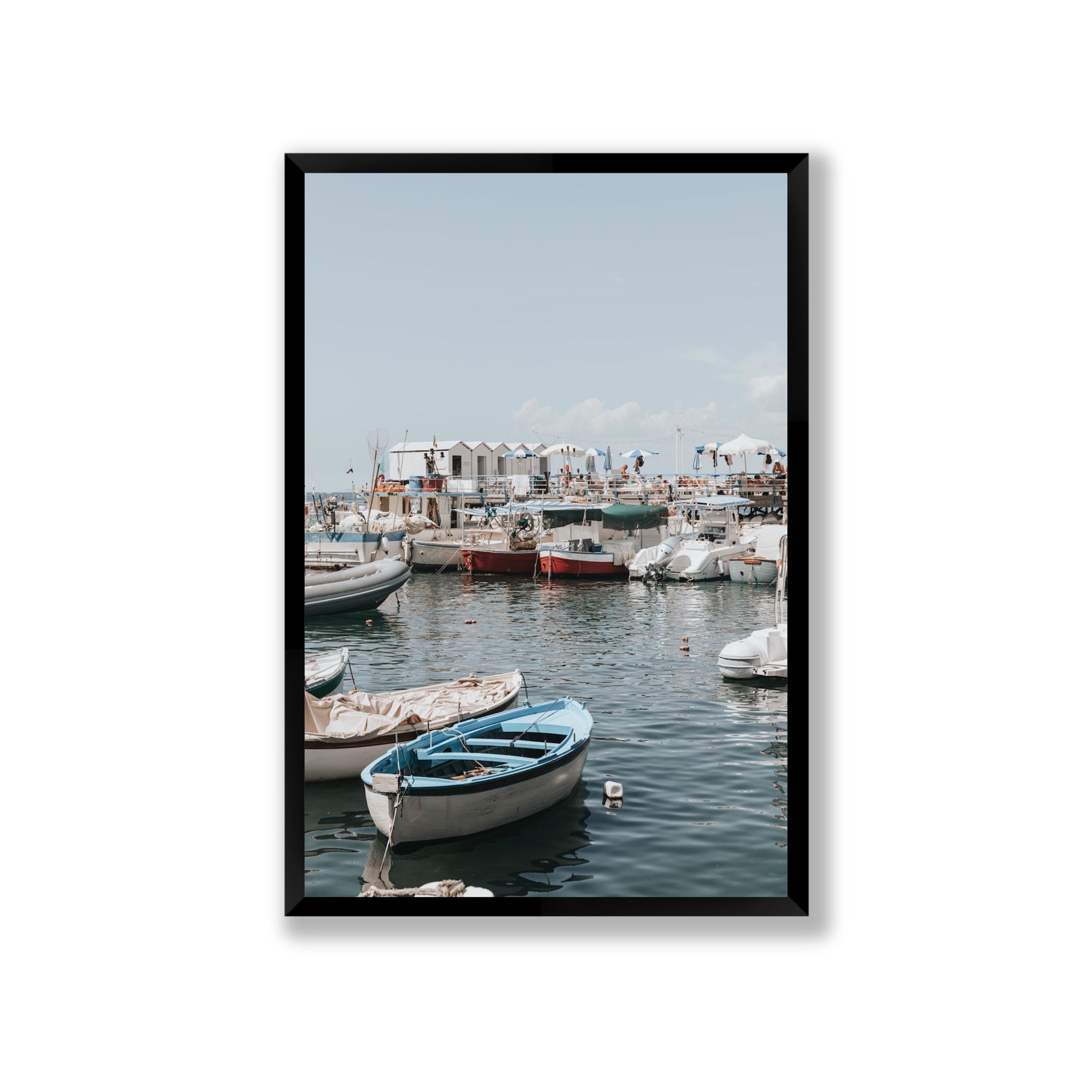 Harbour Hues Sorrento coastal Carousel wall art Giant full-bleed fine art print in black frame