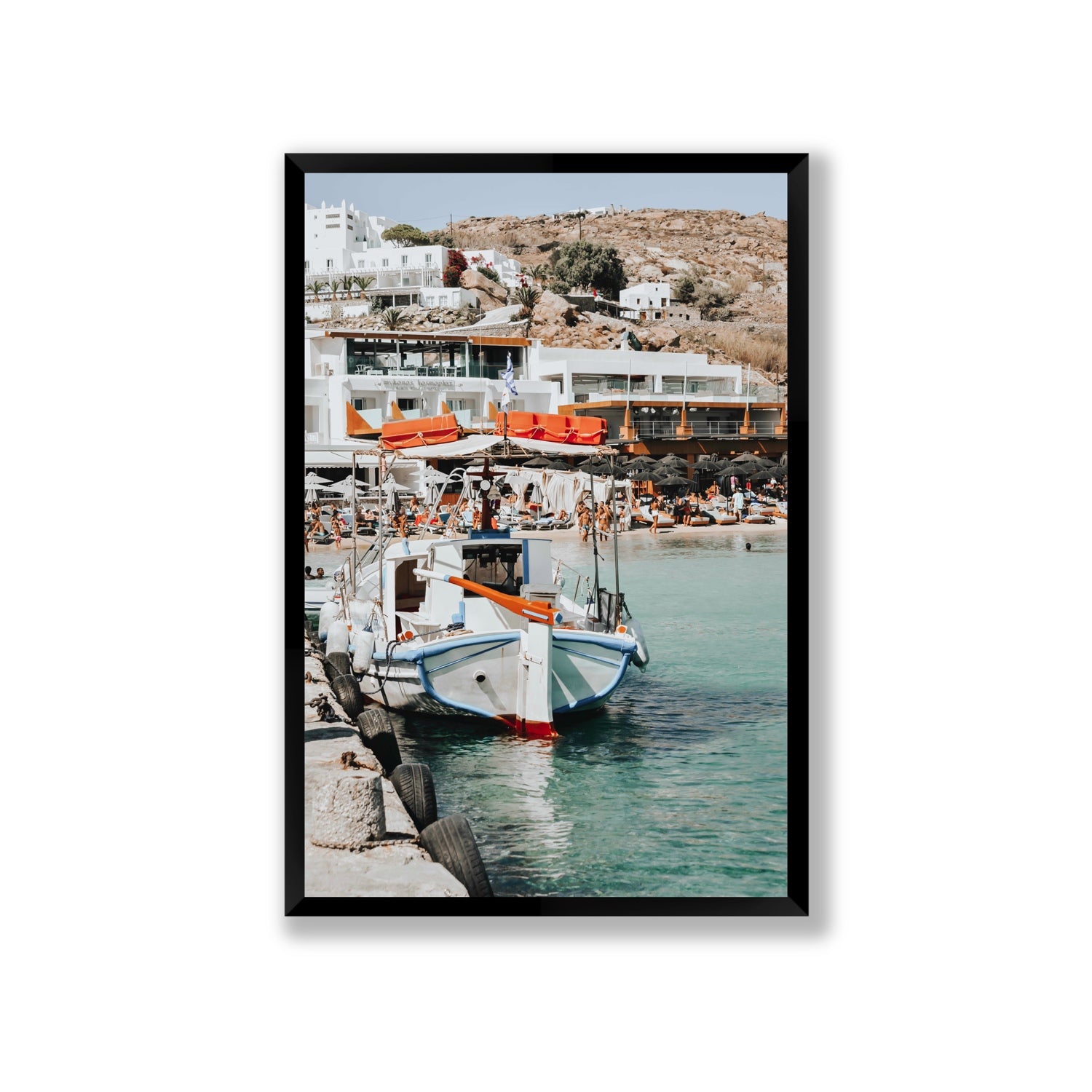 Travel In Style Mykonos Greek island wall art Giant full-bleed fine art print in black frame