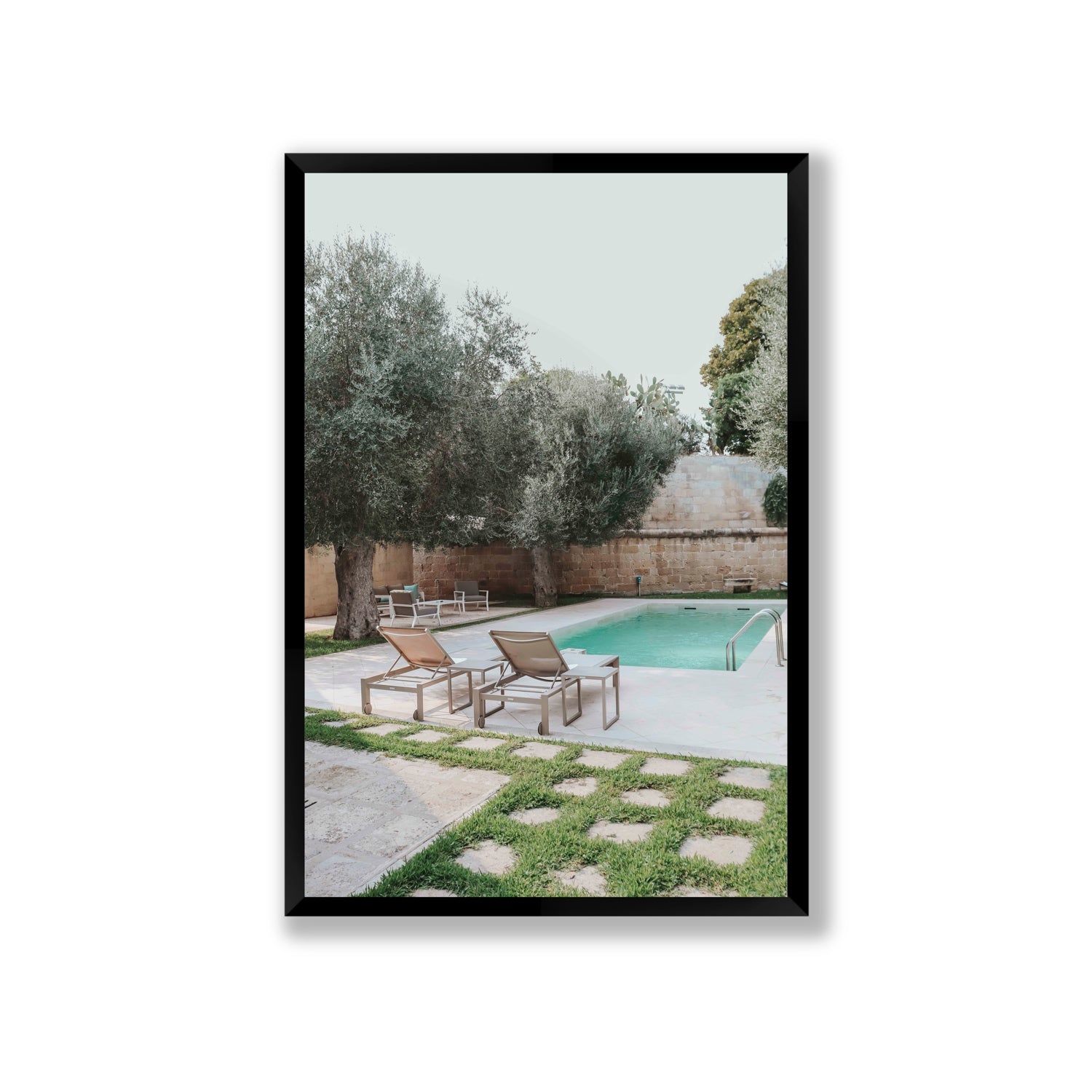 Olive Oasis Puglia Mediterranean wall art Giant full-bleed fine art print in black frame