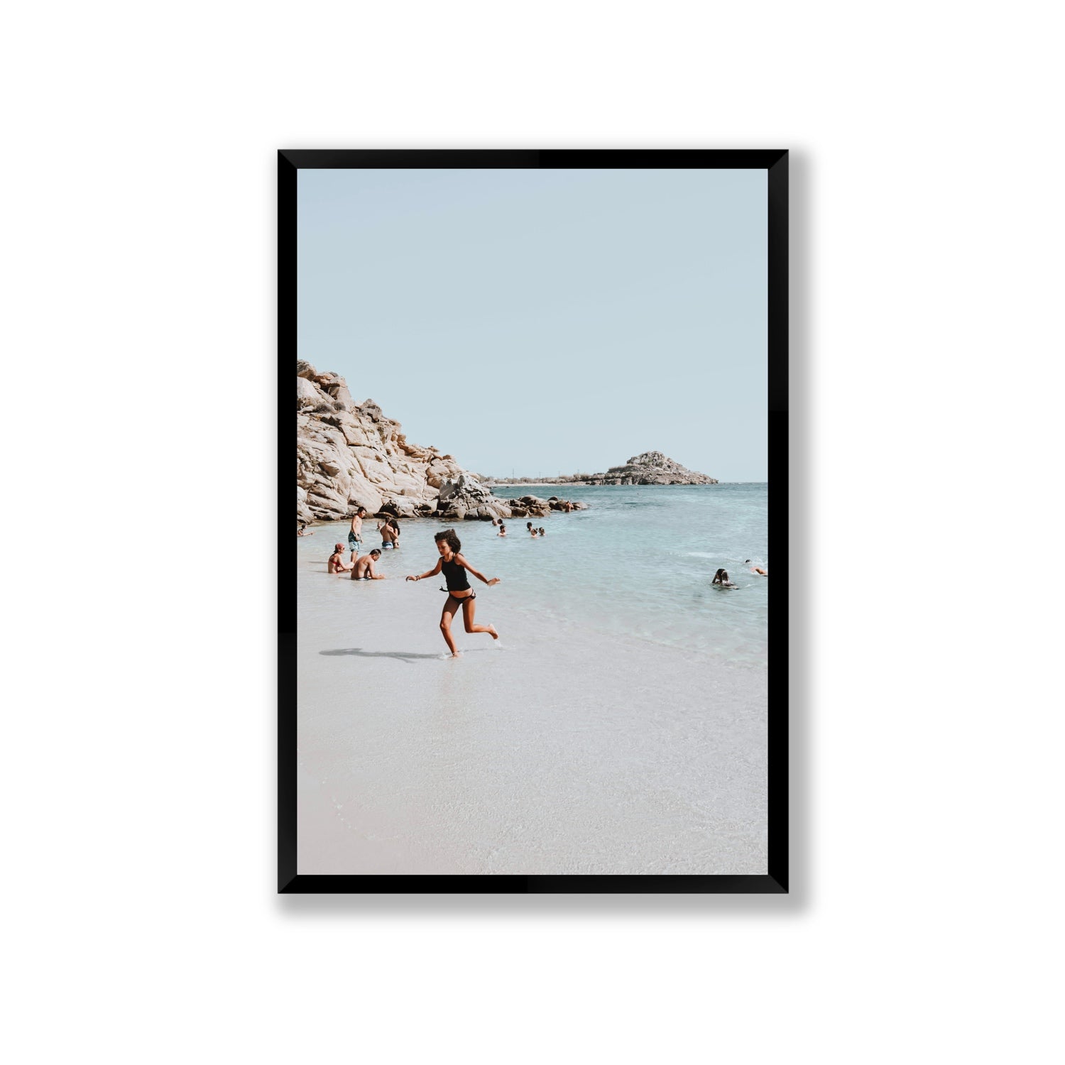 Skipping Angel Mykonos Greek island decor wall art Giant full-bleed fine art print in black frame