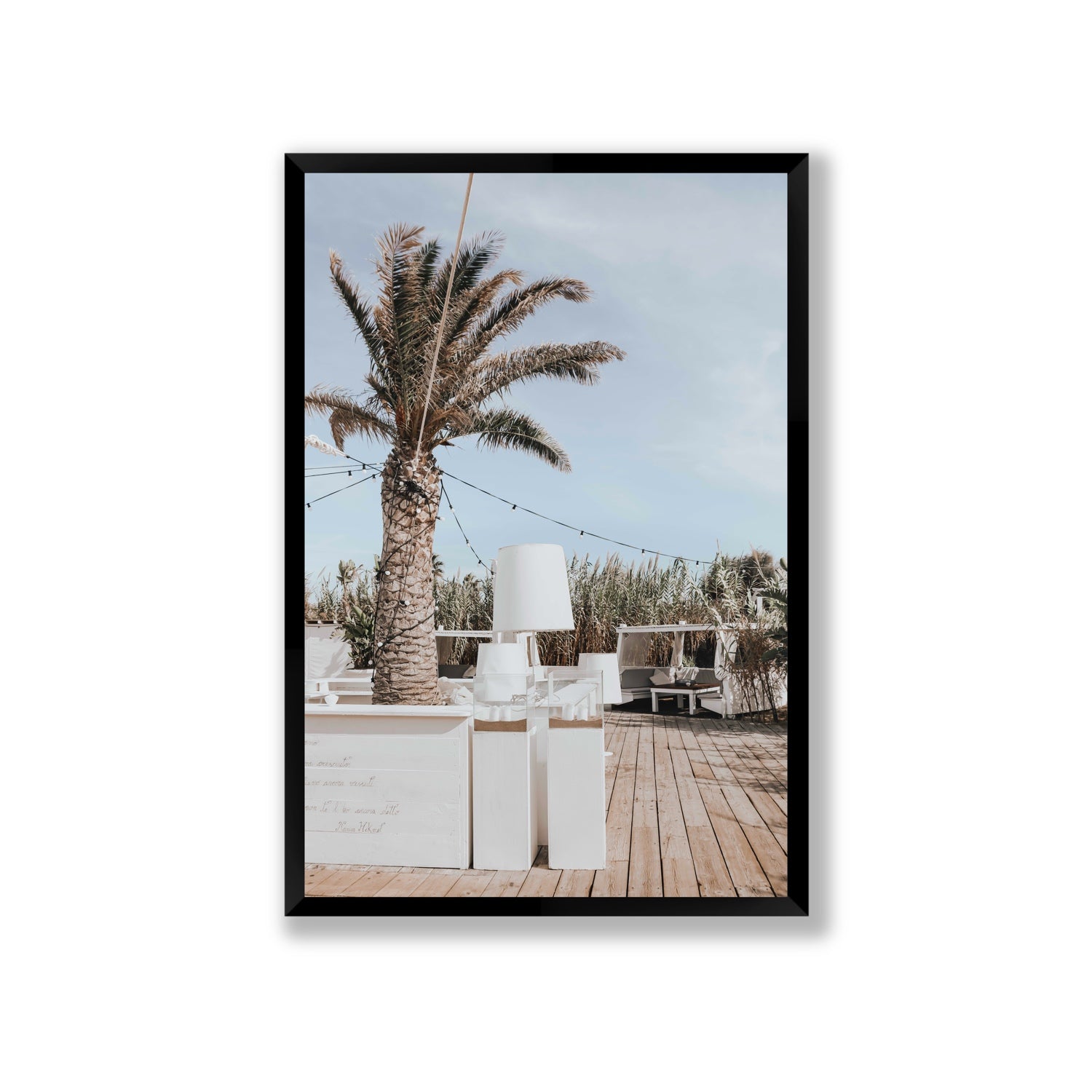 Seabreeze Palm Puglia coastal beach wall art Giant full-bleed fine art print in black frame