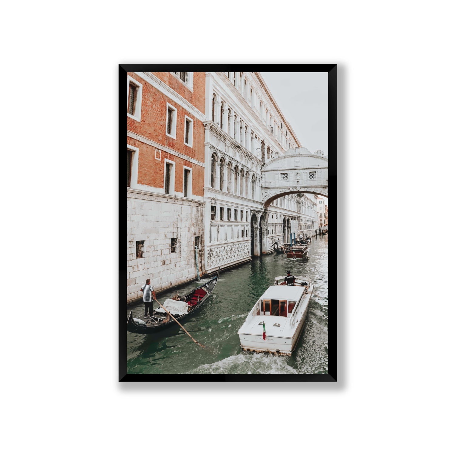 Under the Bridge Venice Gondola Italian wall art Giant full-bleed fine art print in black frame