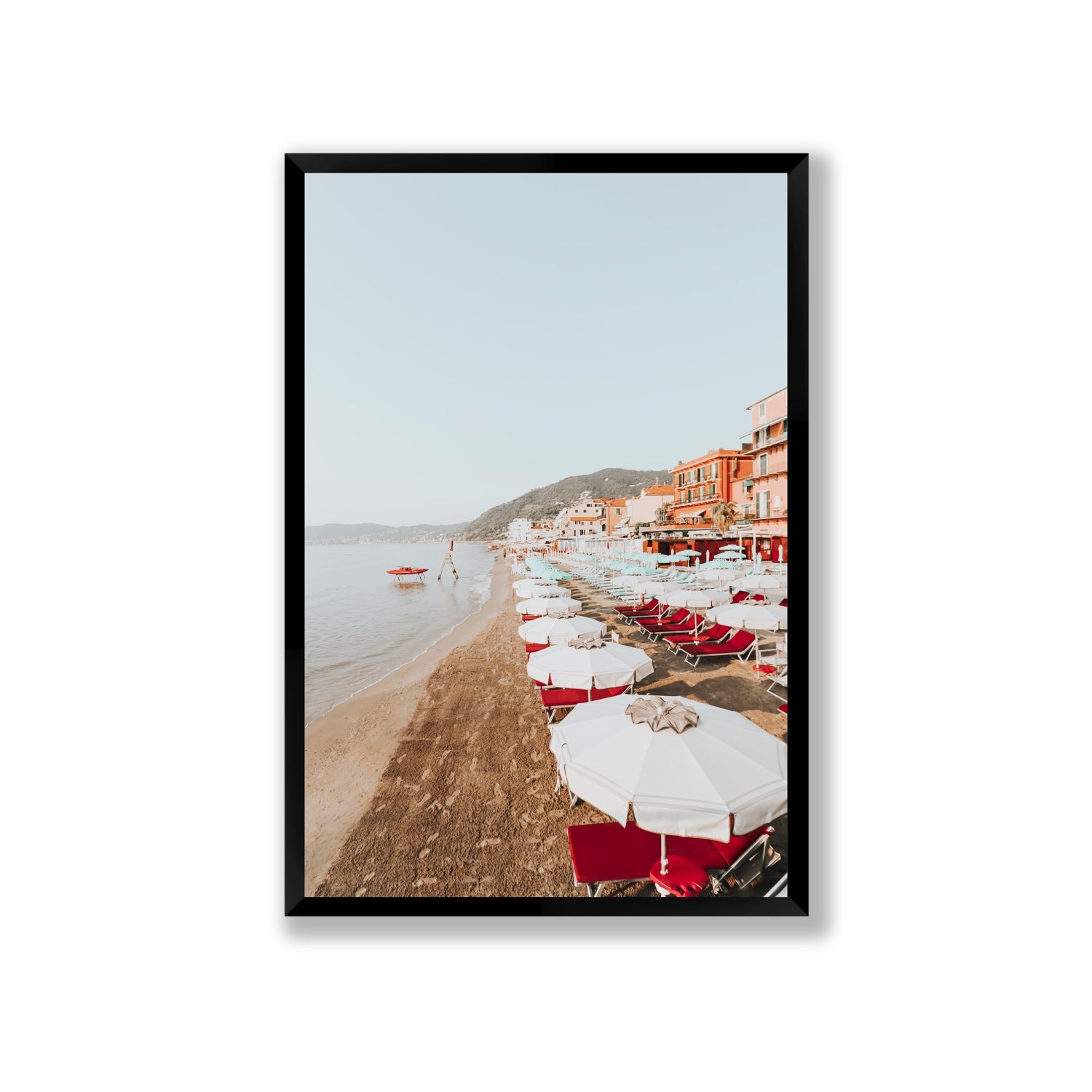 Italian Riviera fine art print, Alassio, Italy, coastal scenes artwork, Giant, Black Frame · Full Bleed, Fine Art Print